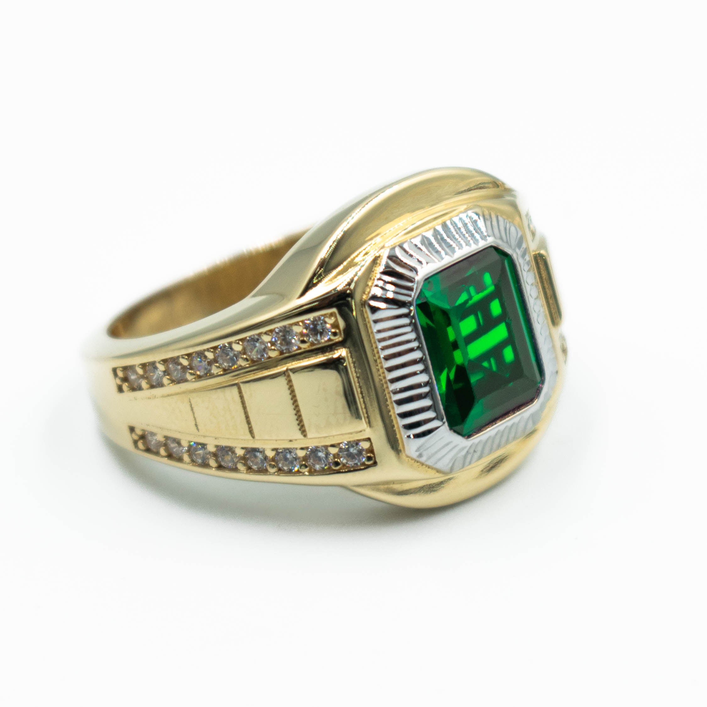 ANILLO CON PIEDRA ZIRCONIA VERDE ORO 14K