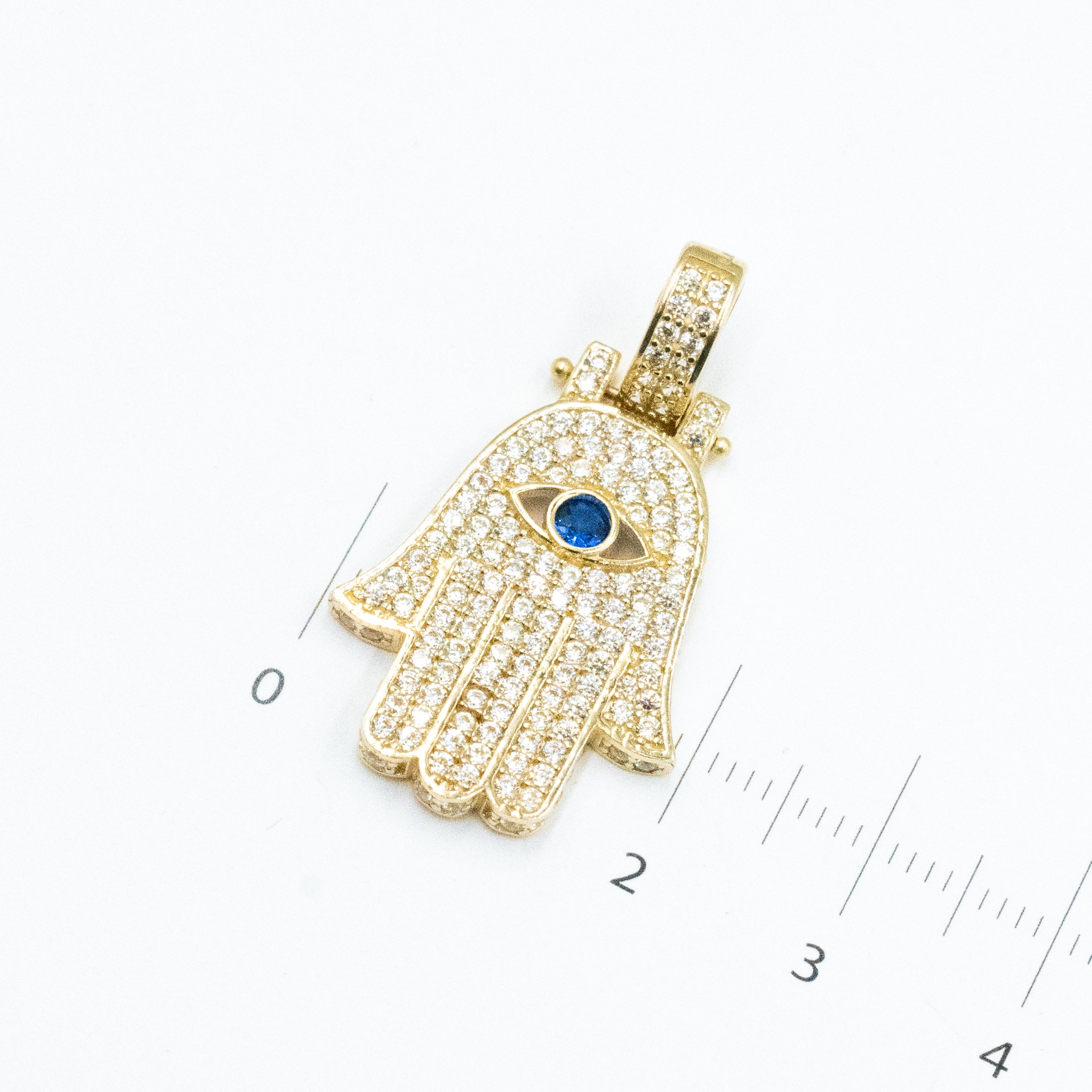 DIJE MANO DE FATIMA CON PIEDRAS ZIRCONIAS ORO 14K