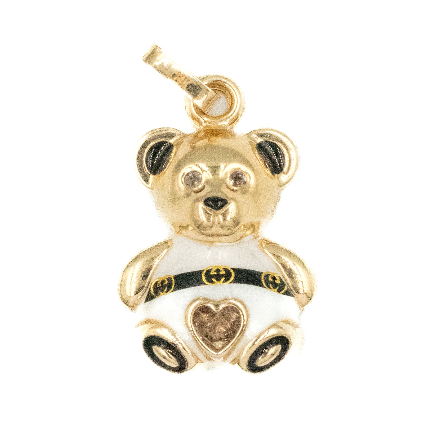 DIJE DE OSO CON ESMALTE Y PIEDRA DE CORAZON ORO 14K