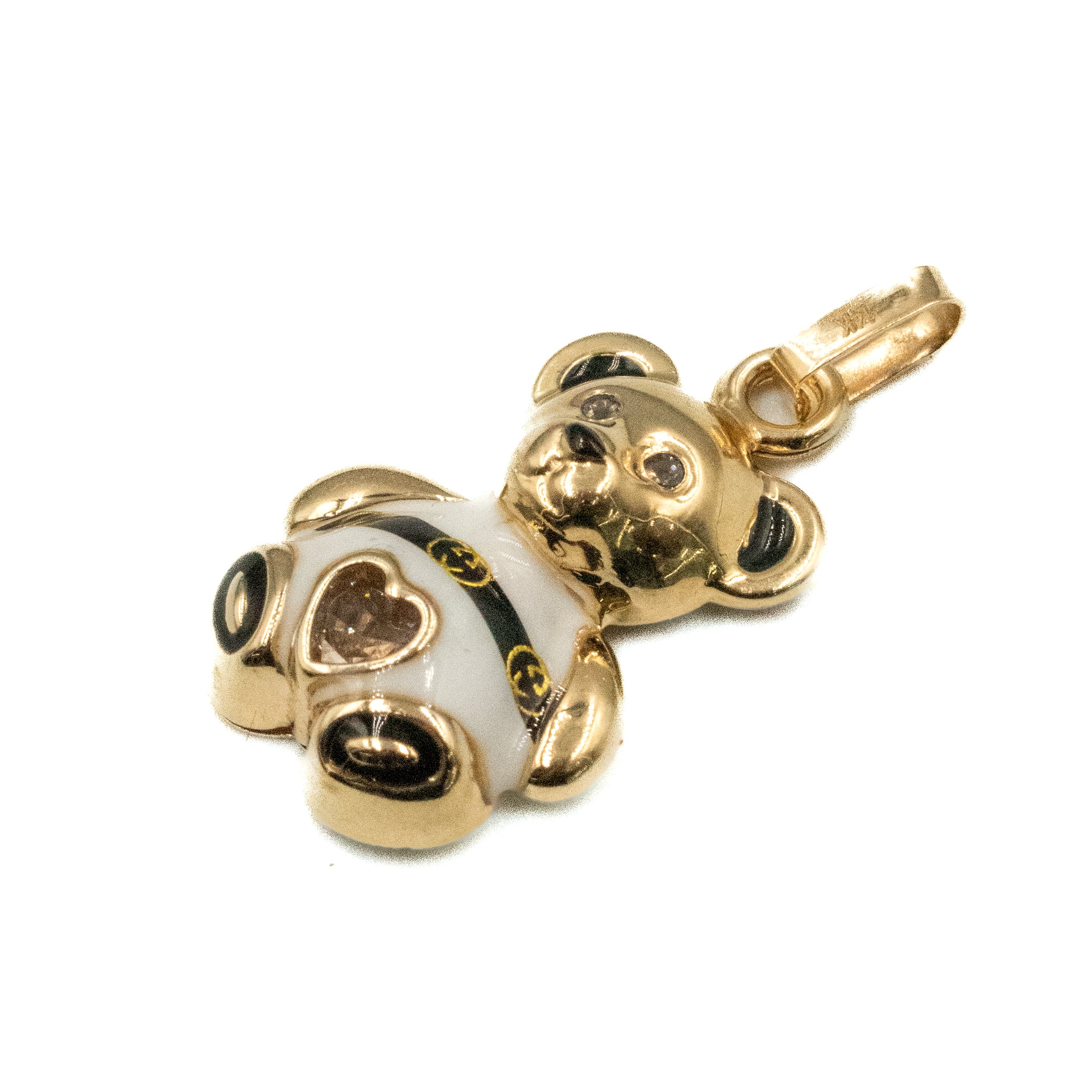 DIJE DE OSO CON ESMALTE Y PIEDRA DE CORAZON ORO 14K