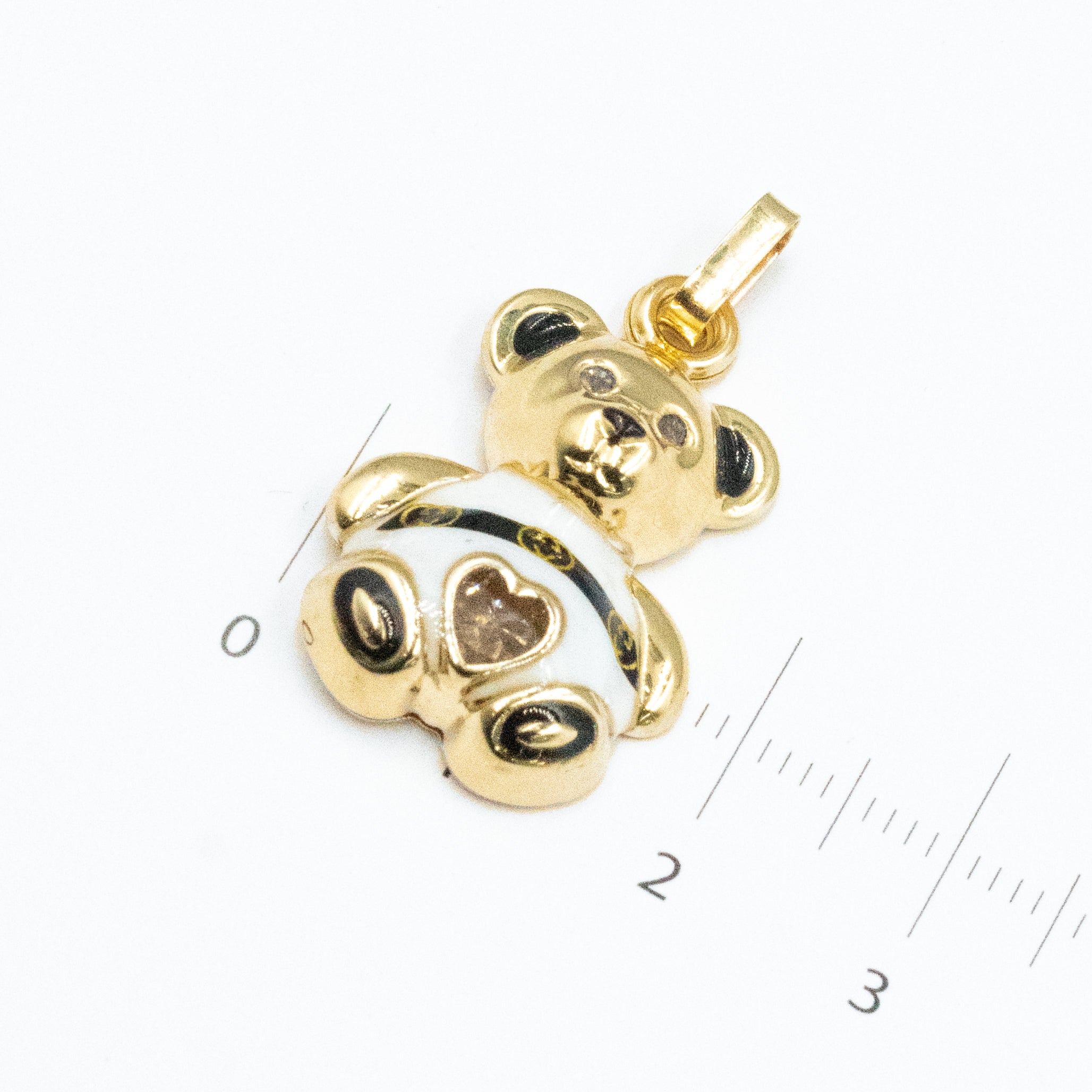 DIJE DE OSO CON ESMALTE Y PIEDRA DE CORAZON ORO 14K