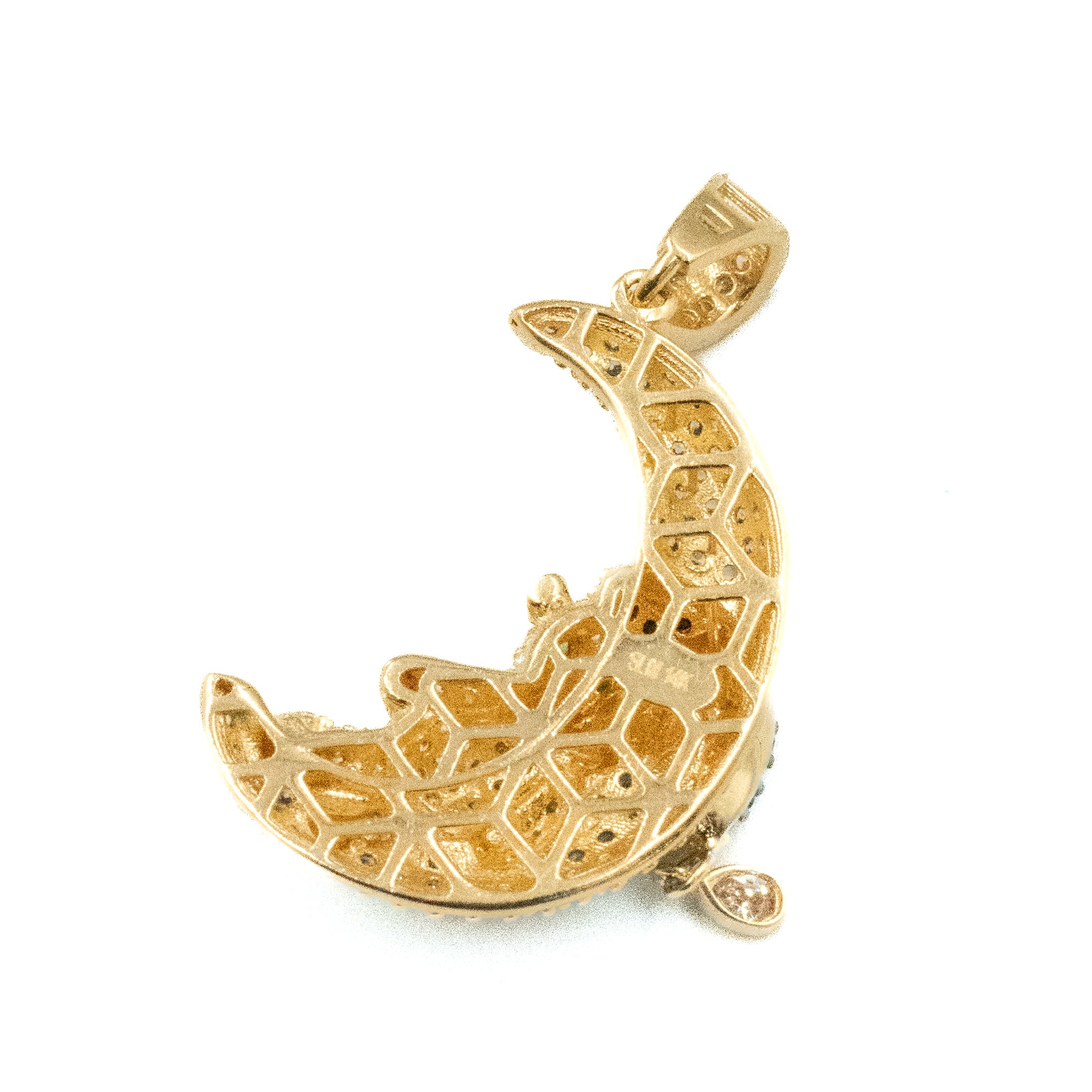 DIJE DE OSO DURMIENDO EN LA LUNA CON PIEDRAS ZIRCONIAS ORO 14K