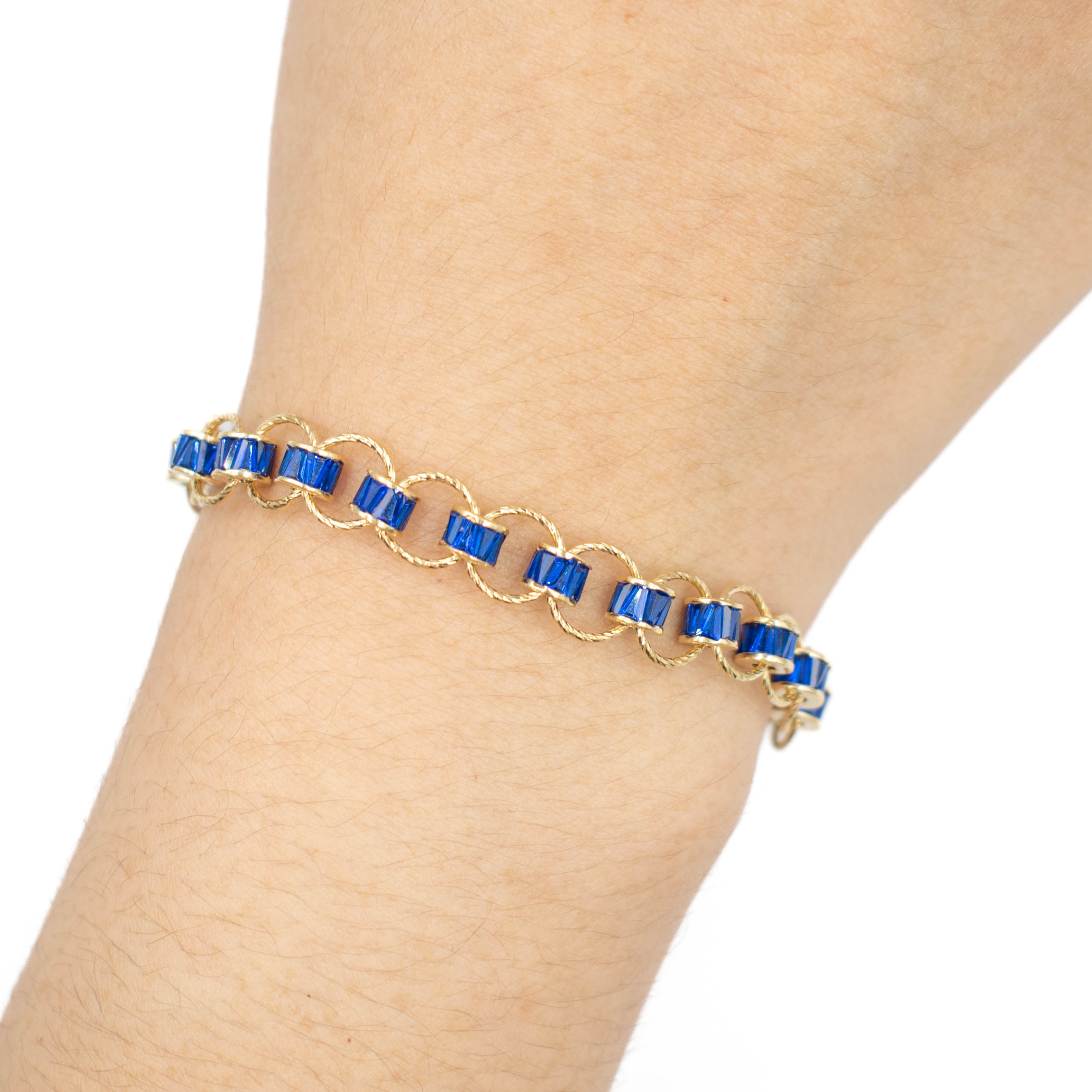 PULSERA CON PIERDRA ZIRCONIA AZUL ORO 14K
