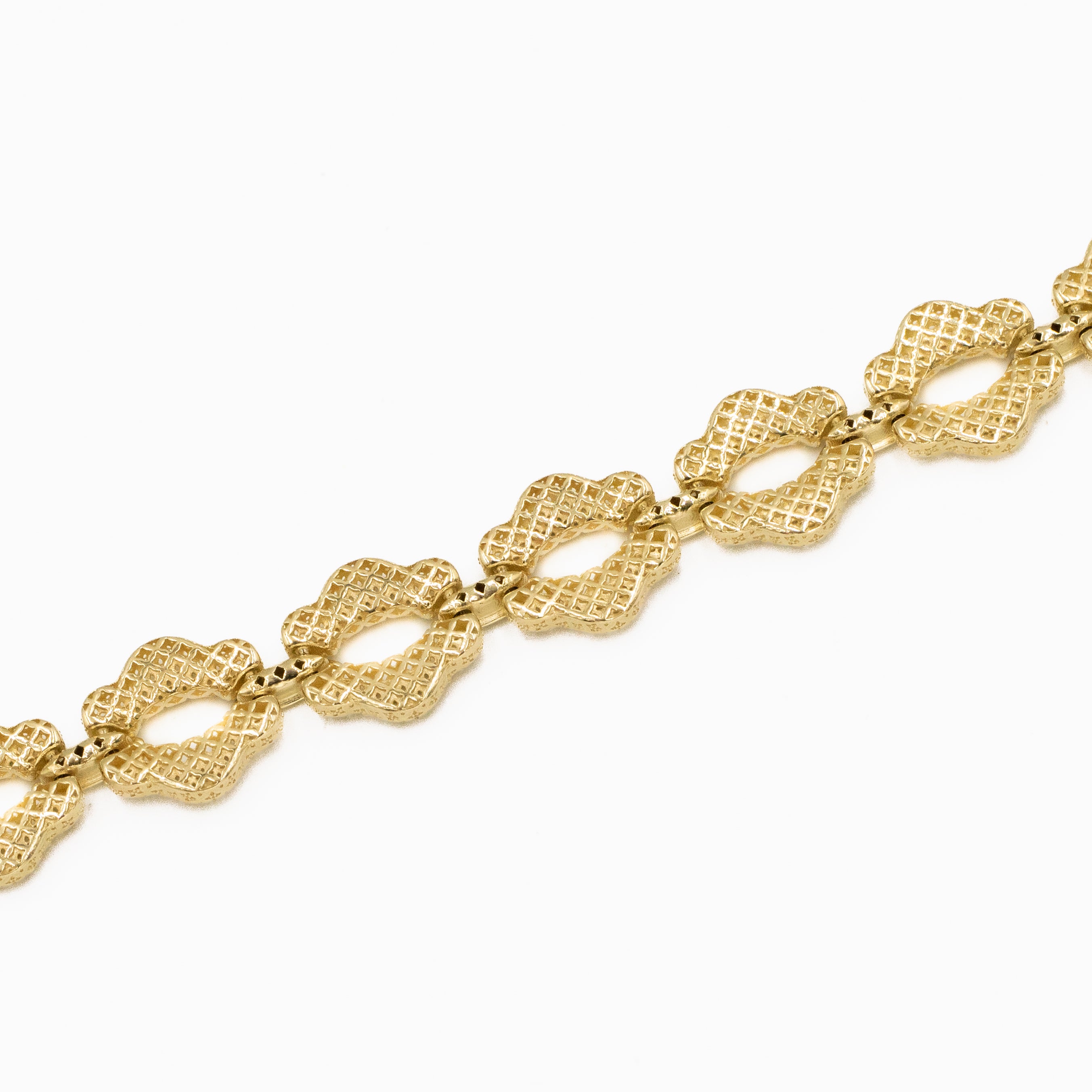 PULSERA MONACO TEJIDO FLOR DIAMANTADA HUECO ORO 14K