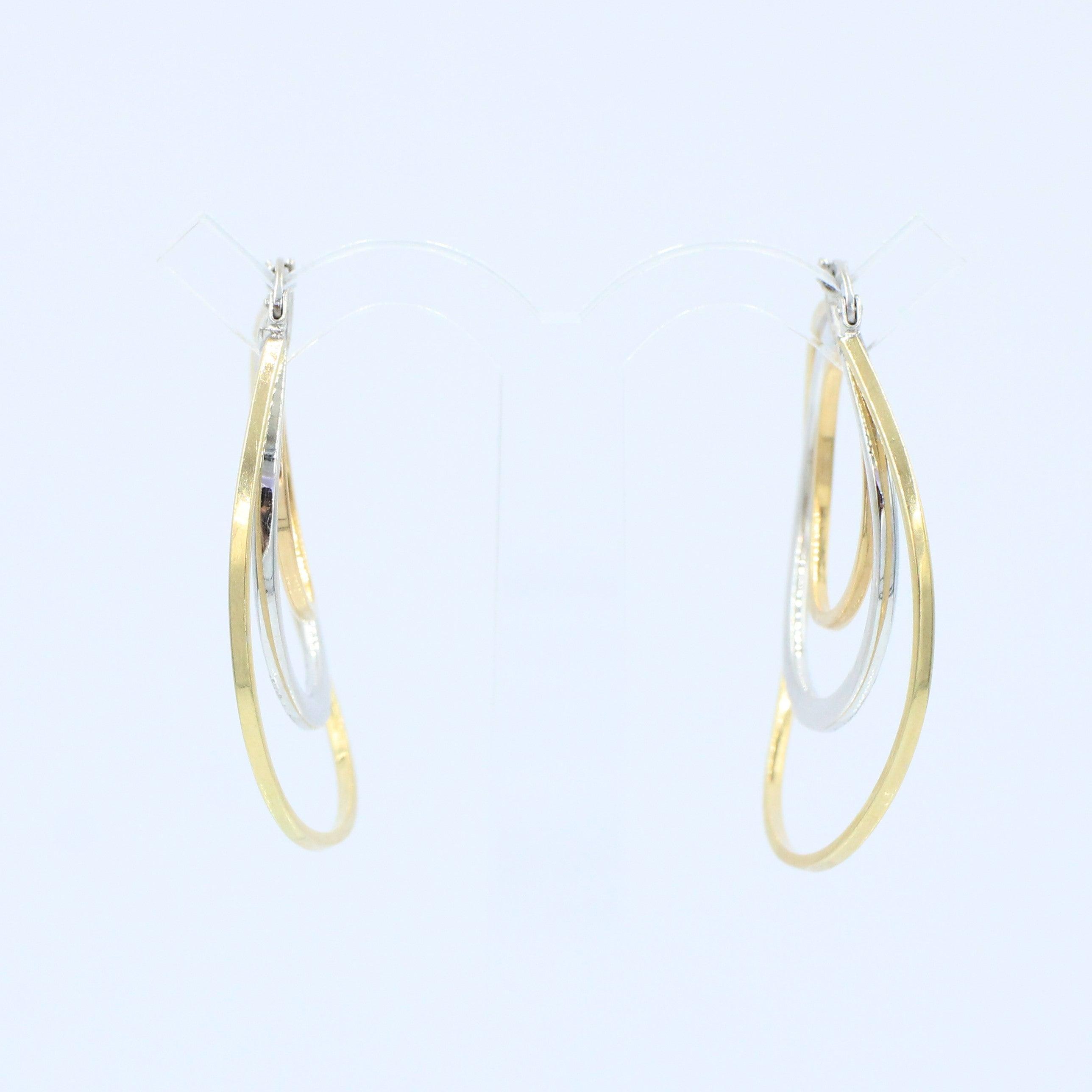 Arracadas oro blanco y amarillo hueca 14k - Orovel's Collection
