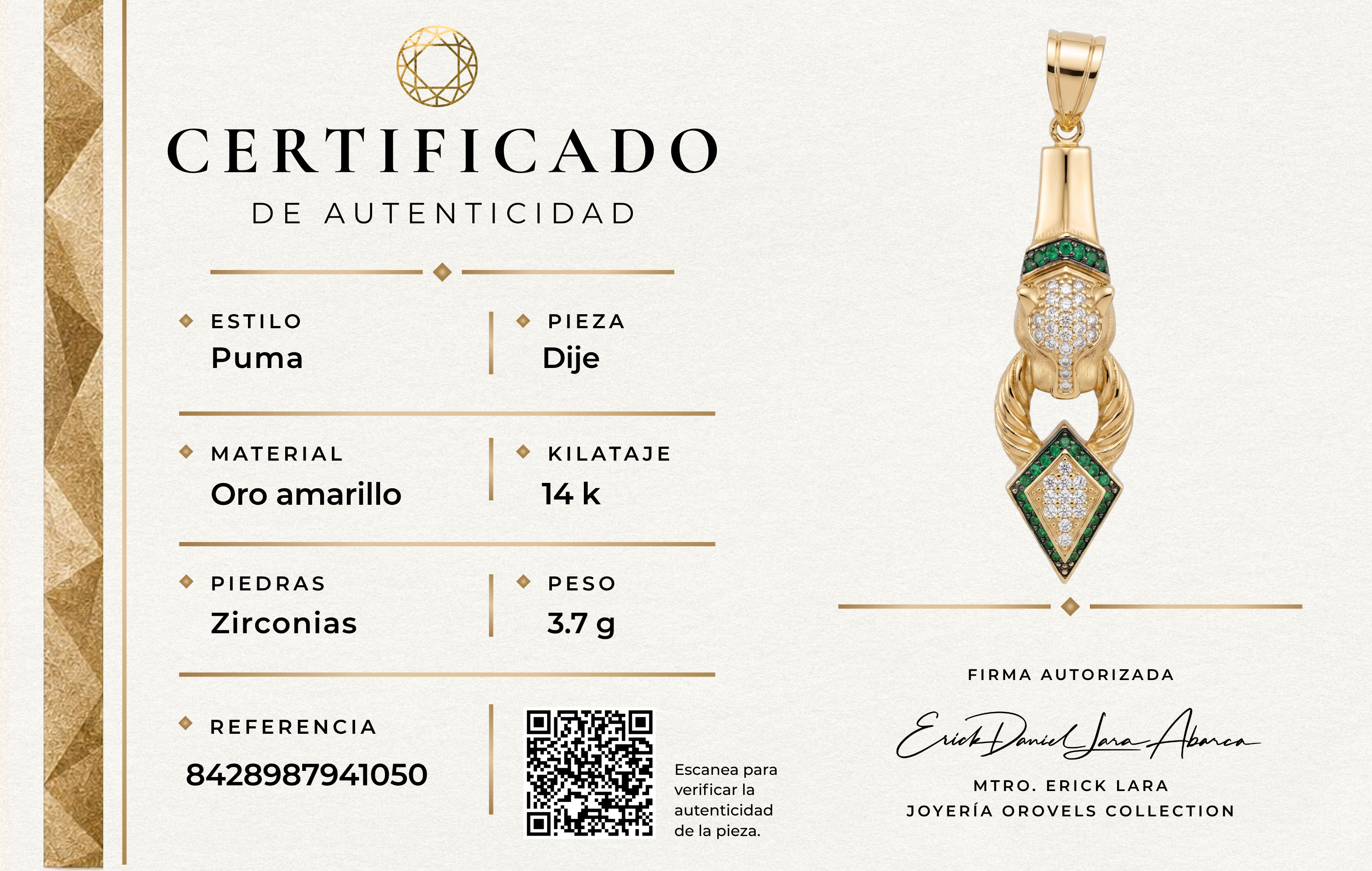 DIJE PUMA ORO 14K