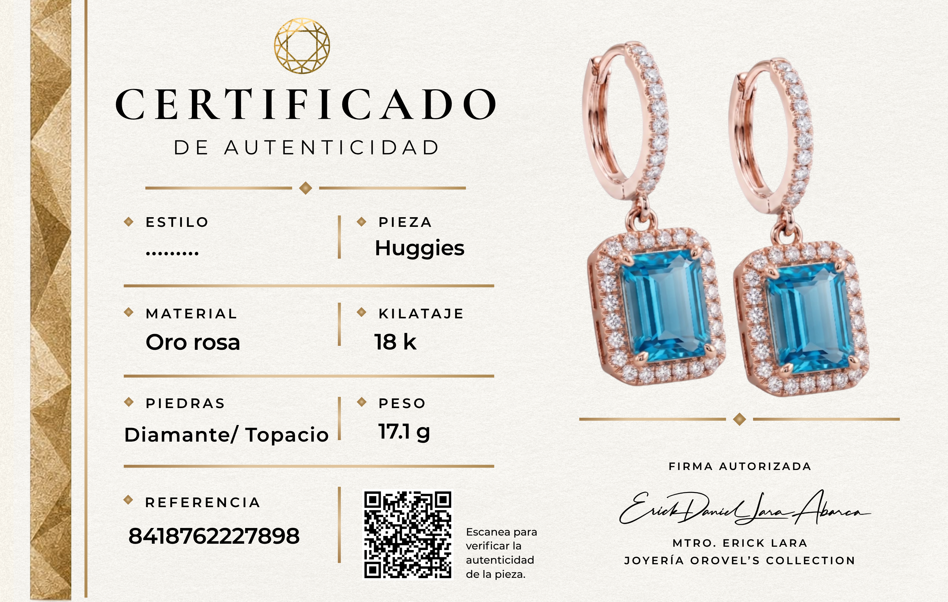 HUGGIES TOPACIO Y DIAMANTES 18K