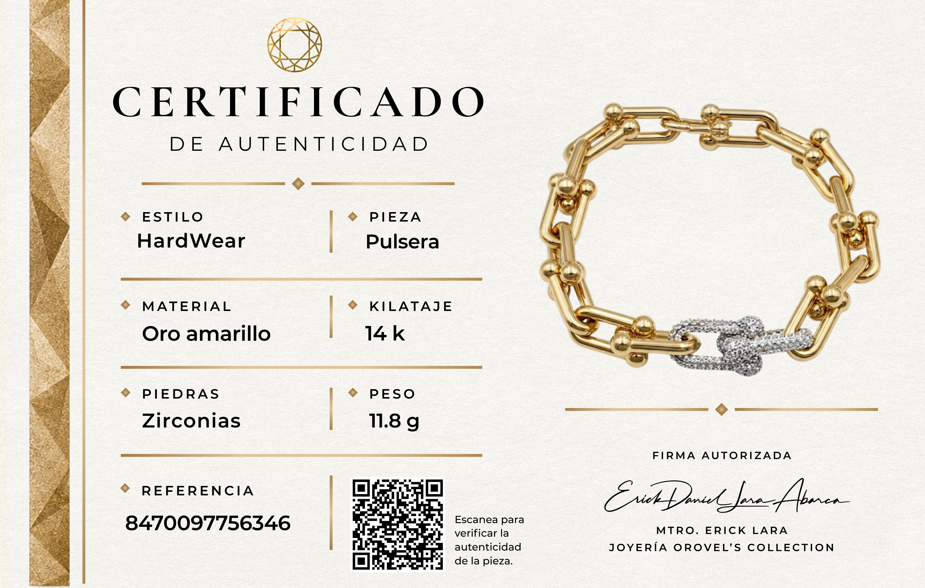 PULSERA  DISEÑADOR ORO 14K