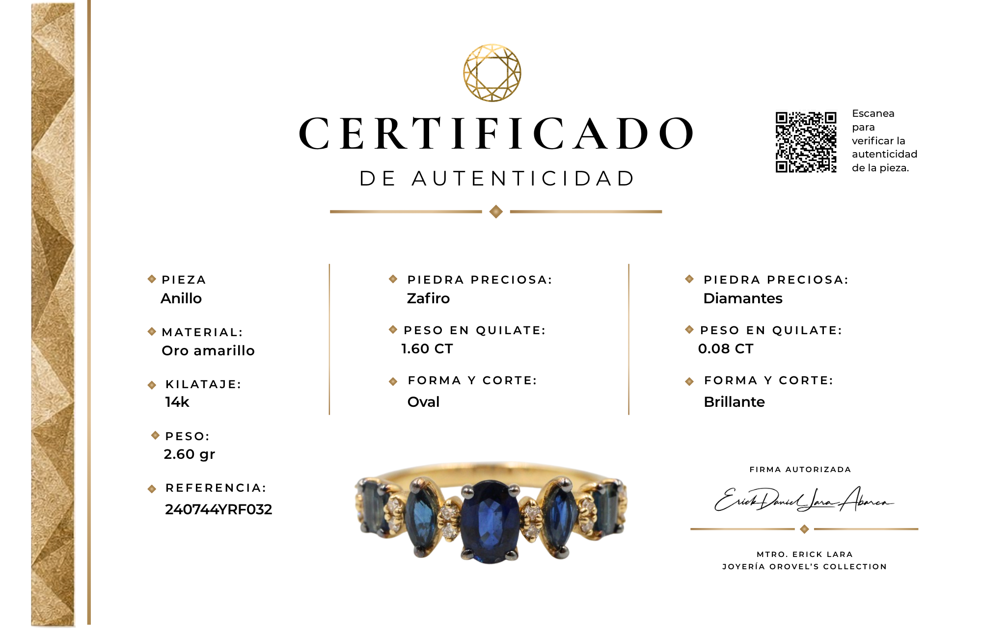 ANILLO ZAFIRO Y DIAMANTES ORO 14K