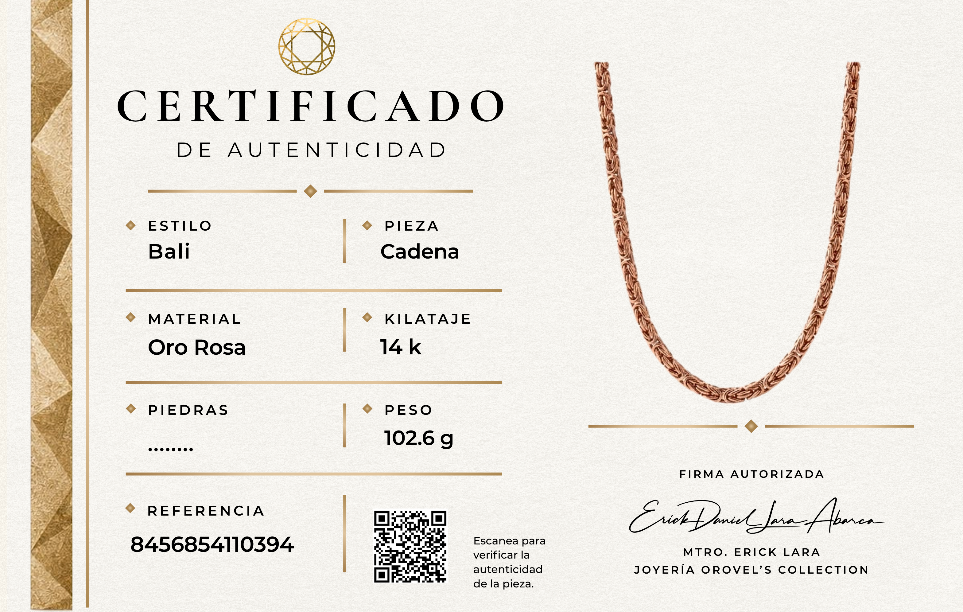 CADENA BIZANTINA ORO ROSA 14K