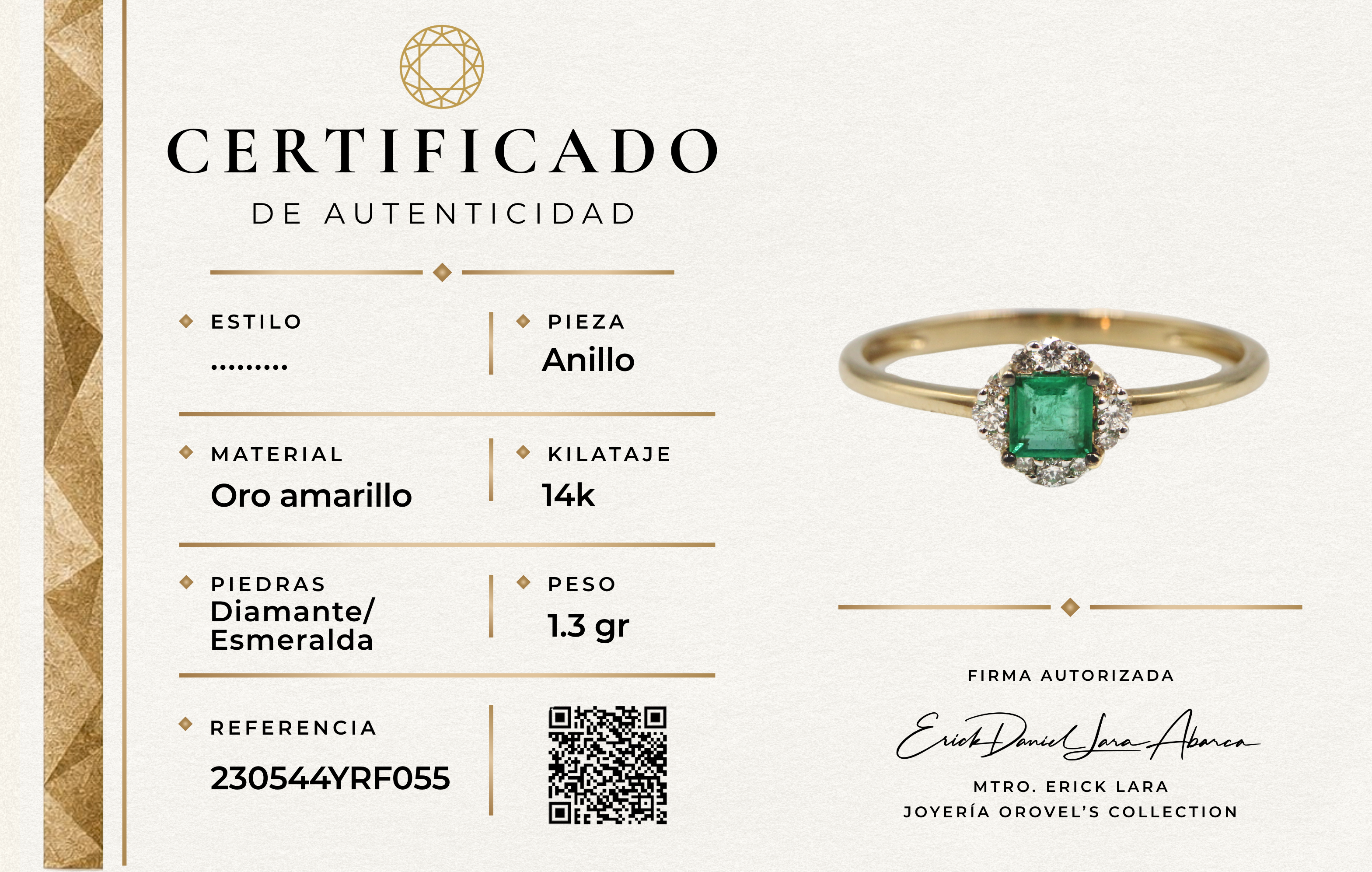 ANILLO ESMERALDA Y DIAMANTES ORO 14K