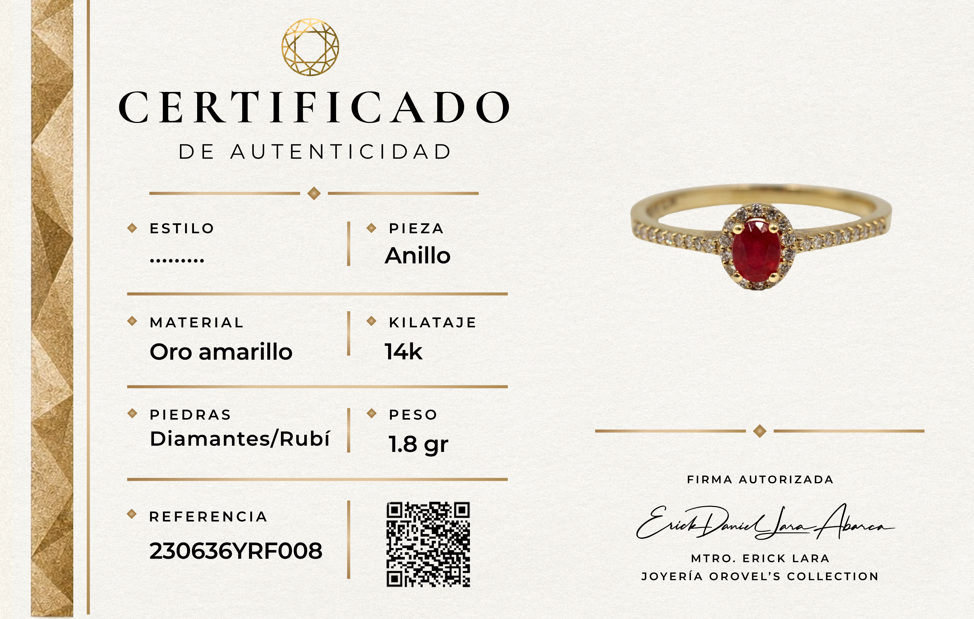 ANILLO RUBÍ Y DIAMANTES ORO 14K