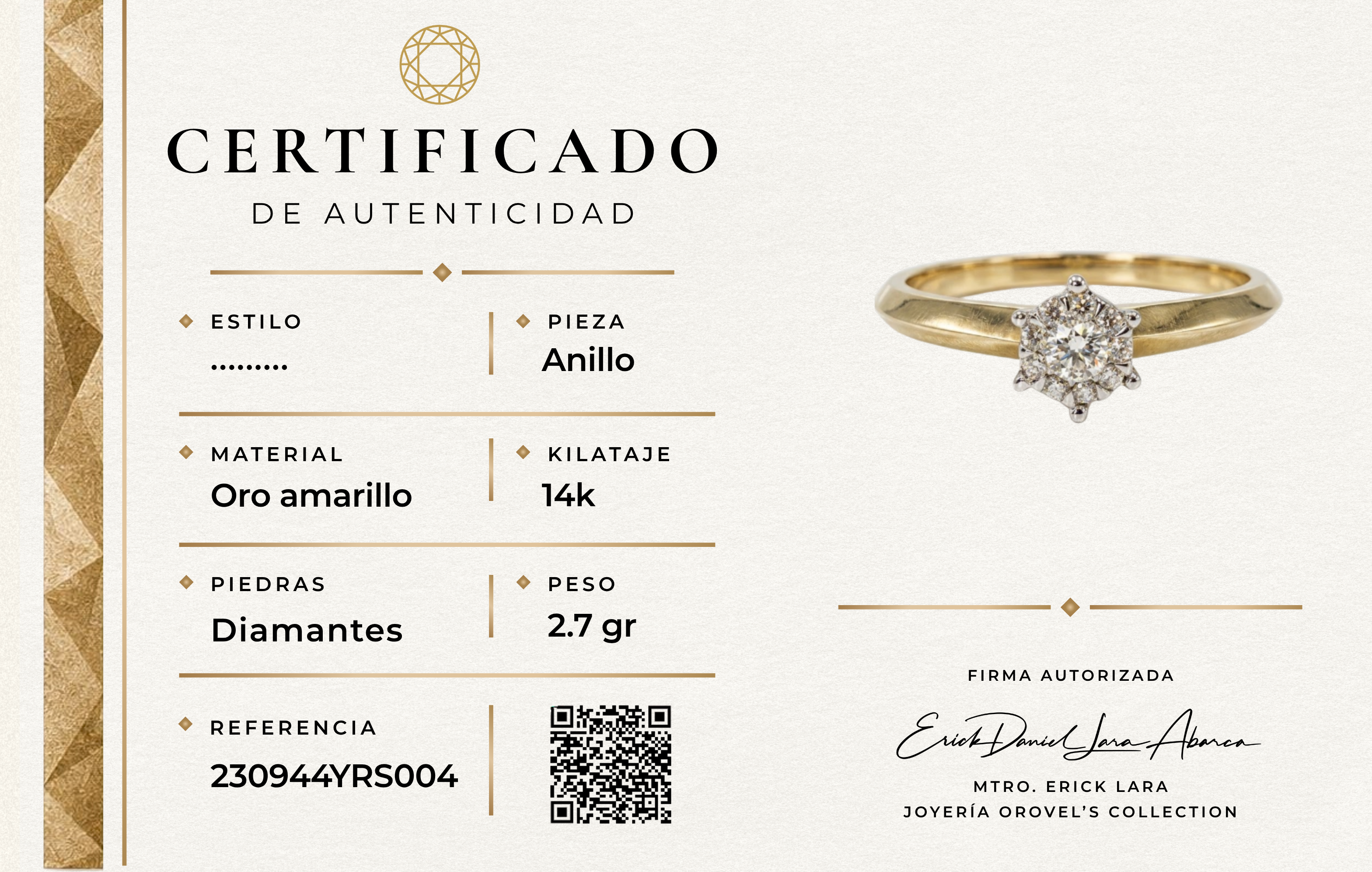 ANILLO DIAMANTES ORO 14K