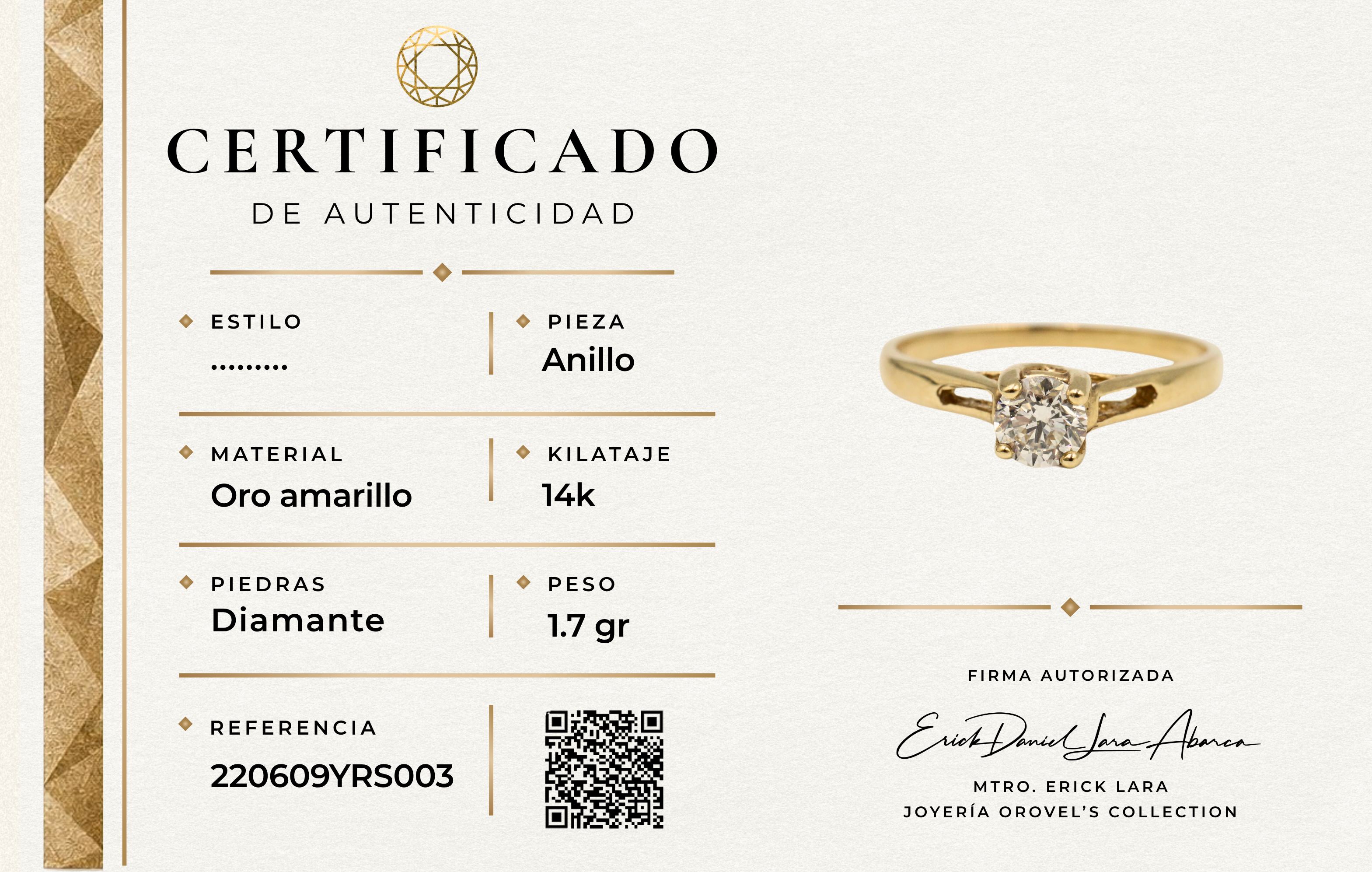 ANILLO DIAMANTE ORO 14K