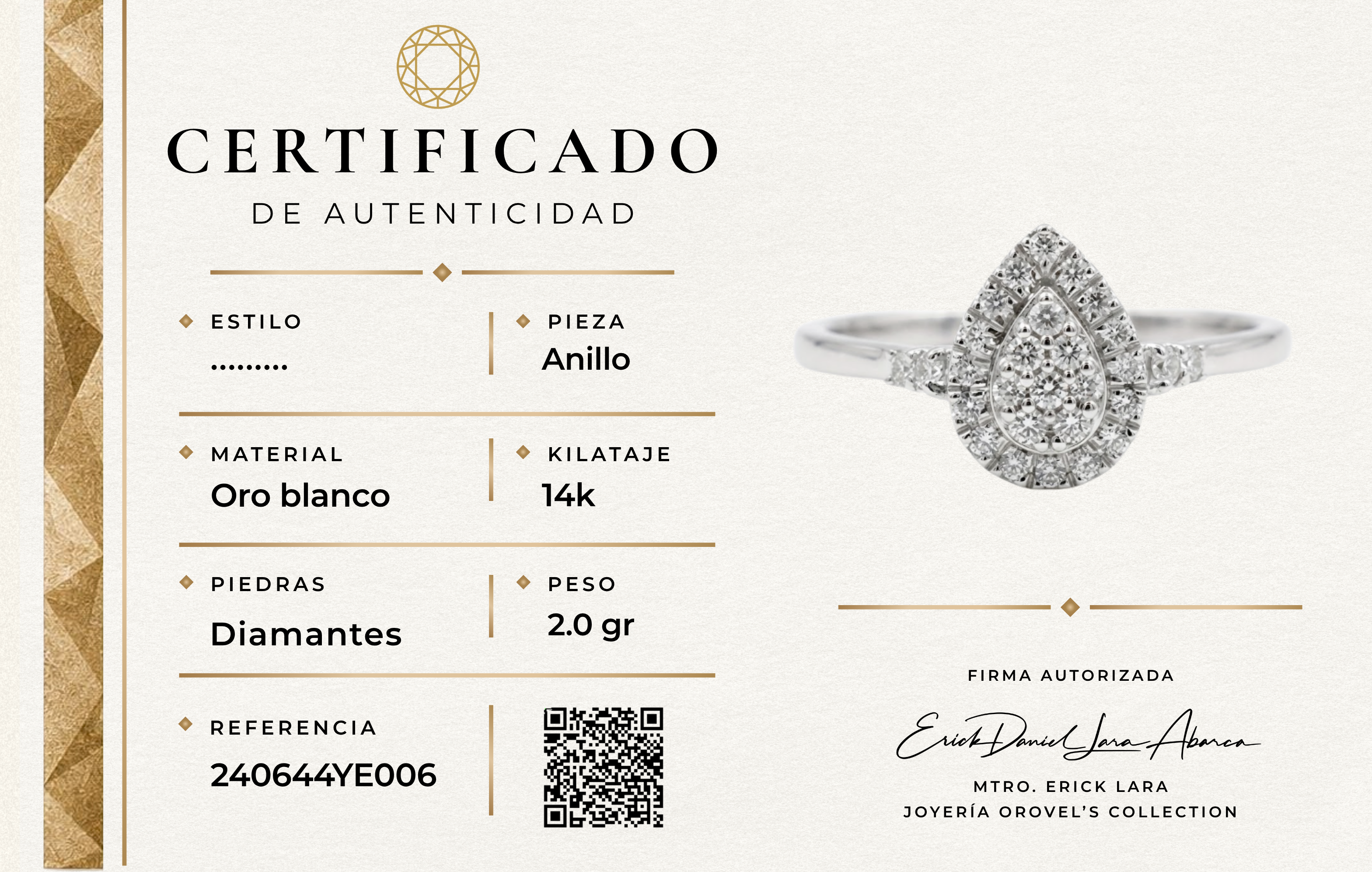 ANILLO ORO BLANCO 14K