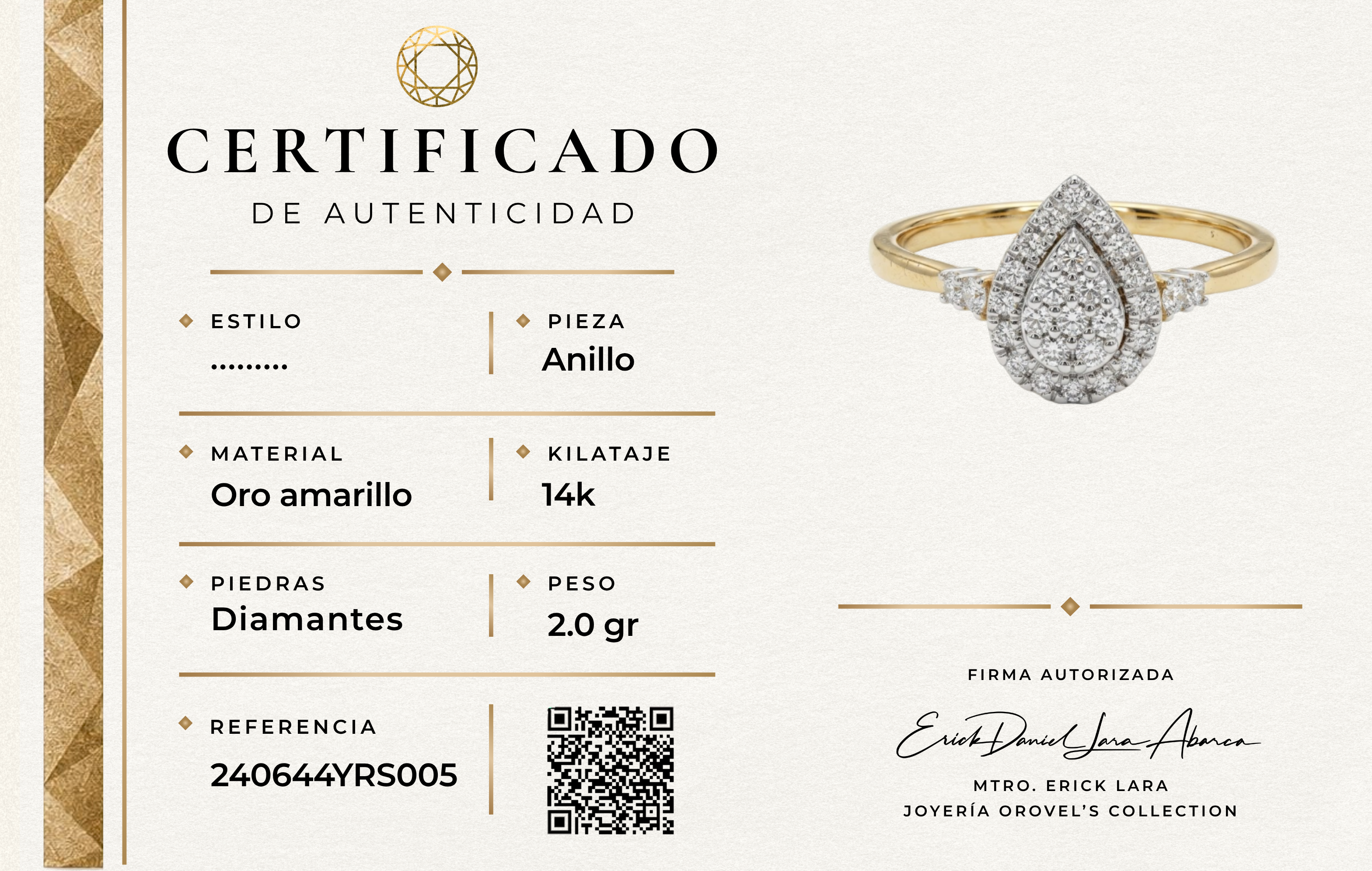 ANILLO DIAMANTES ORO 14K