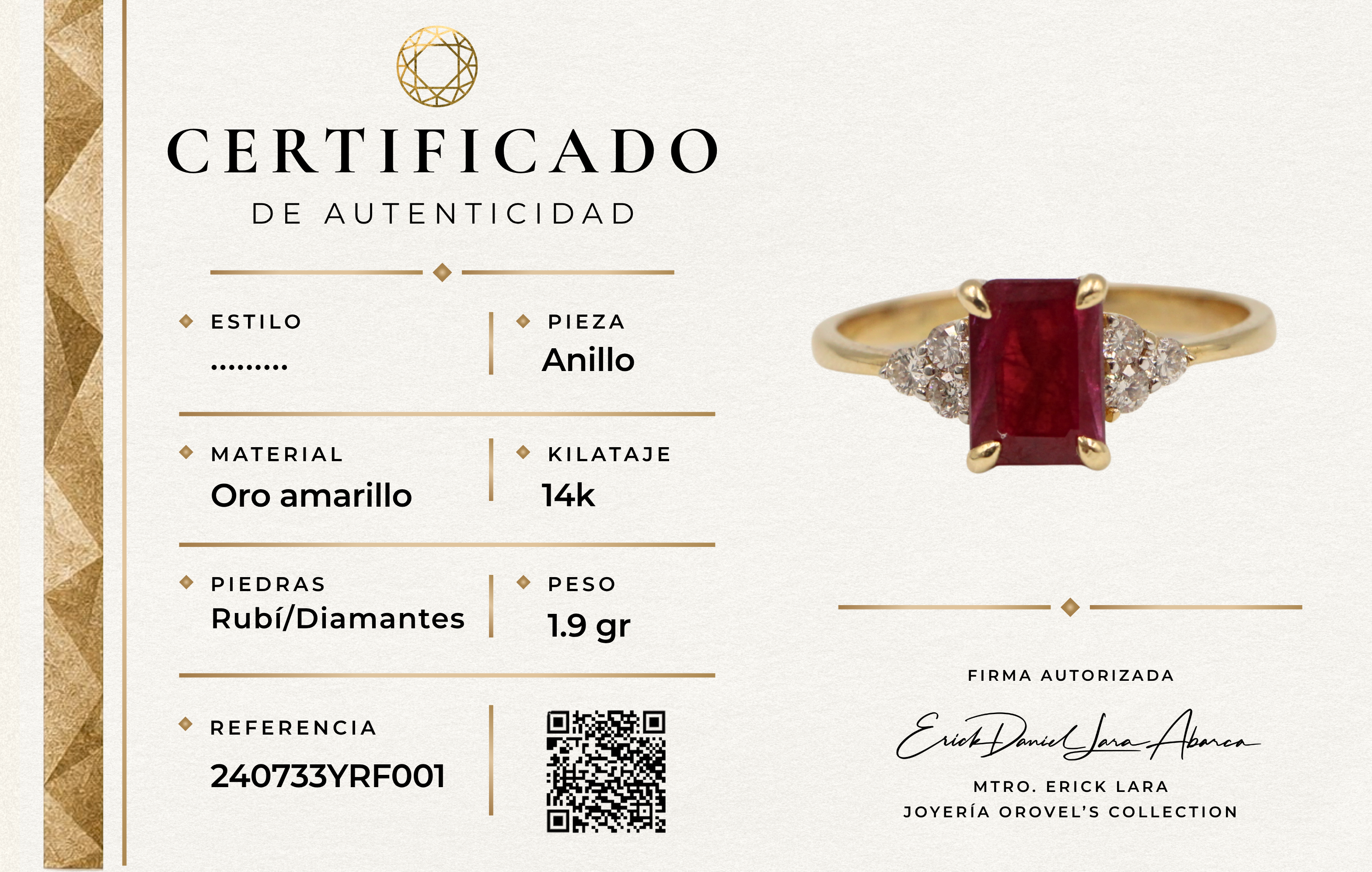 ANILLO RUBÍ Y DIAMANTES ORO 14K