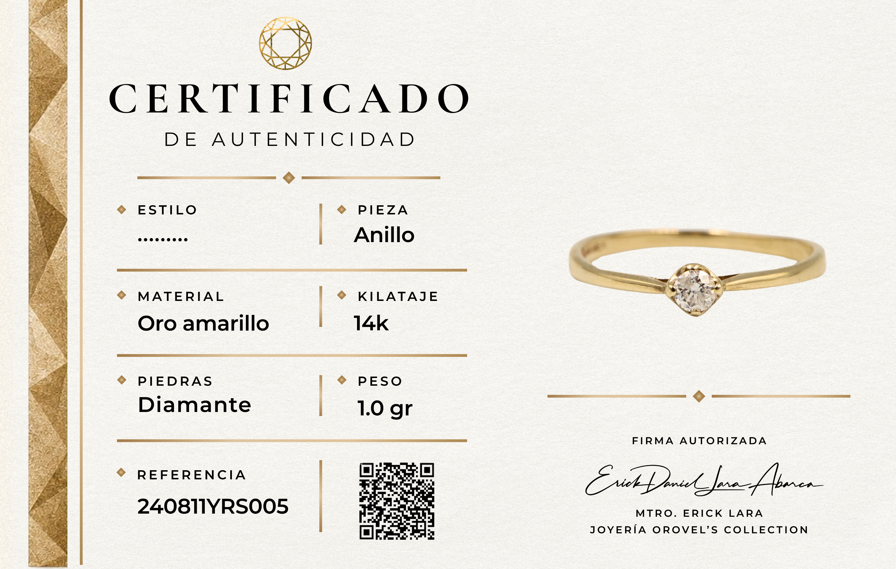 ANILLO DIAMANTE ORO 14K