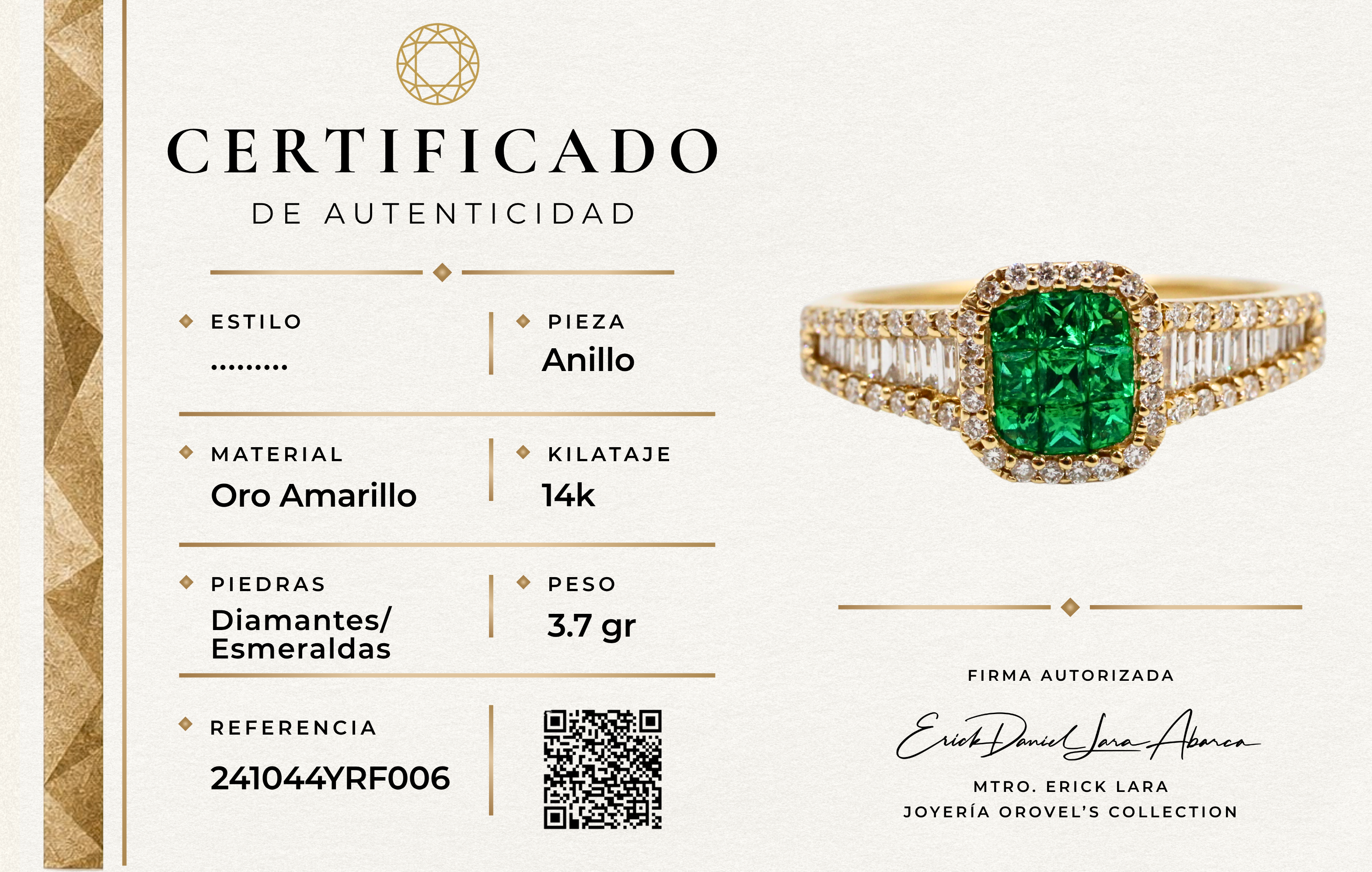 ANILLO ESMERALDA EN 14K