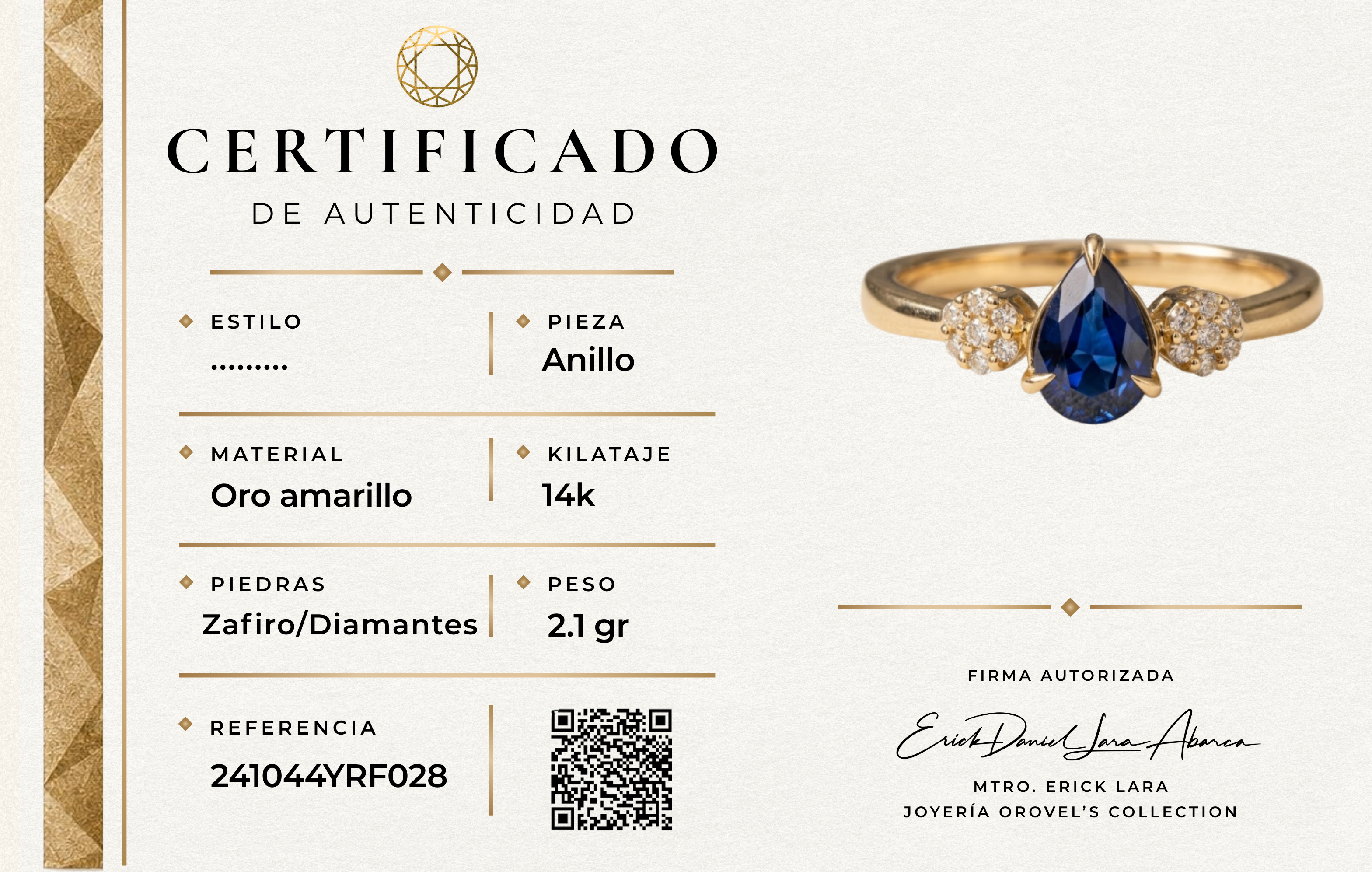 ANILLO ZAFIRO Y DIAMANTES ORO 14k