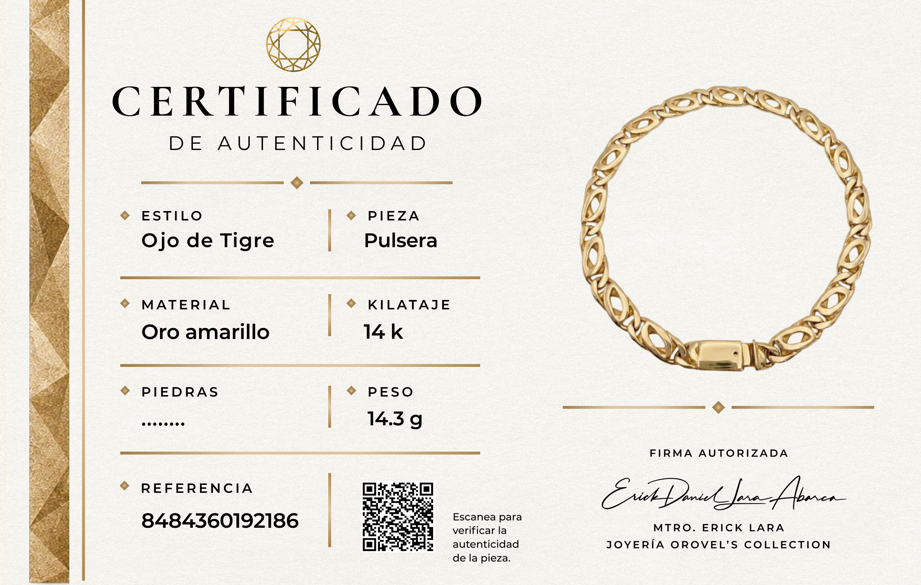 PULSERA OJO DE TIGRE ORO 14K