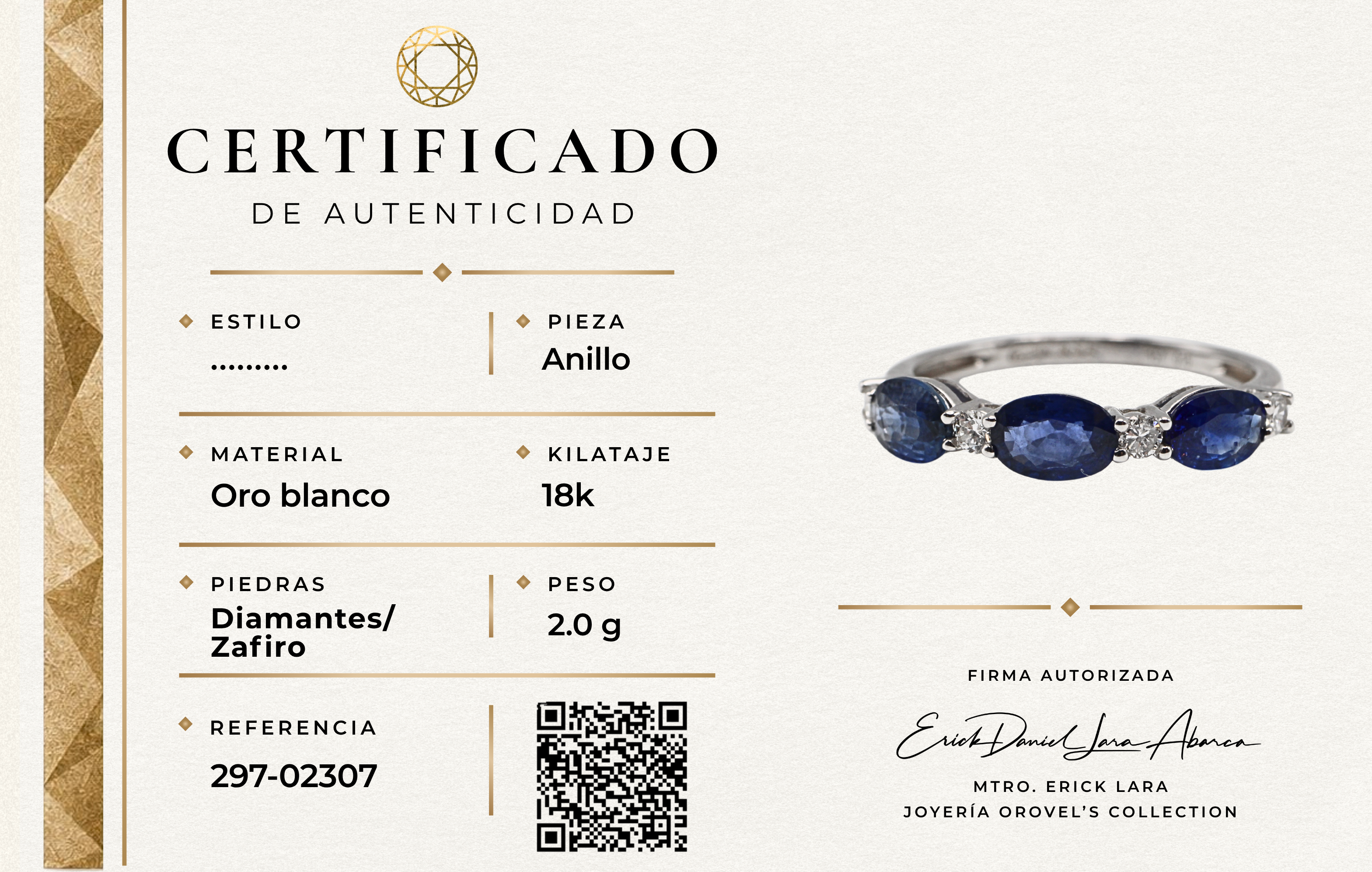 ANILLO ZAFIRO Y DIAMANTES ORO BLANCO 18K