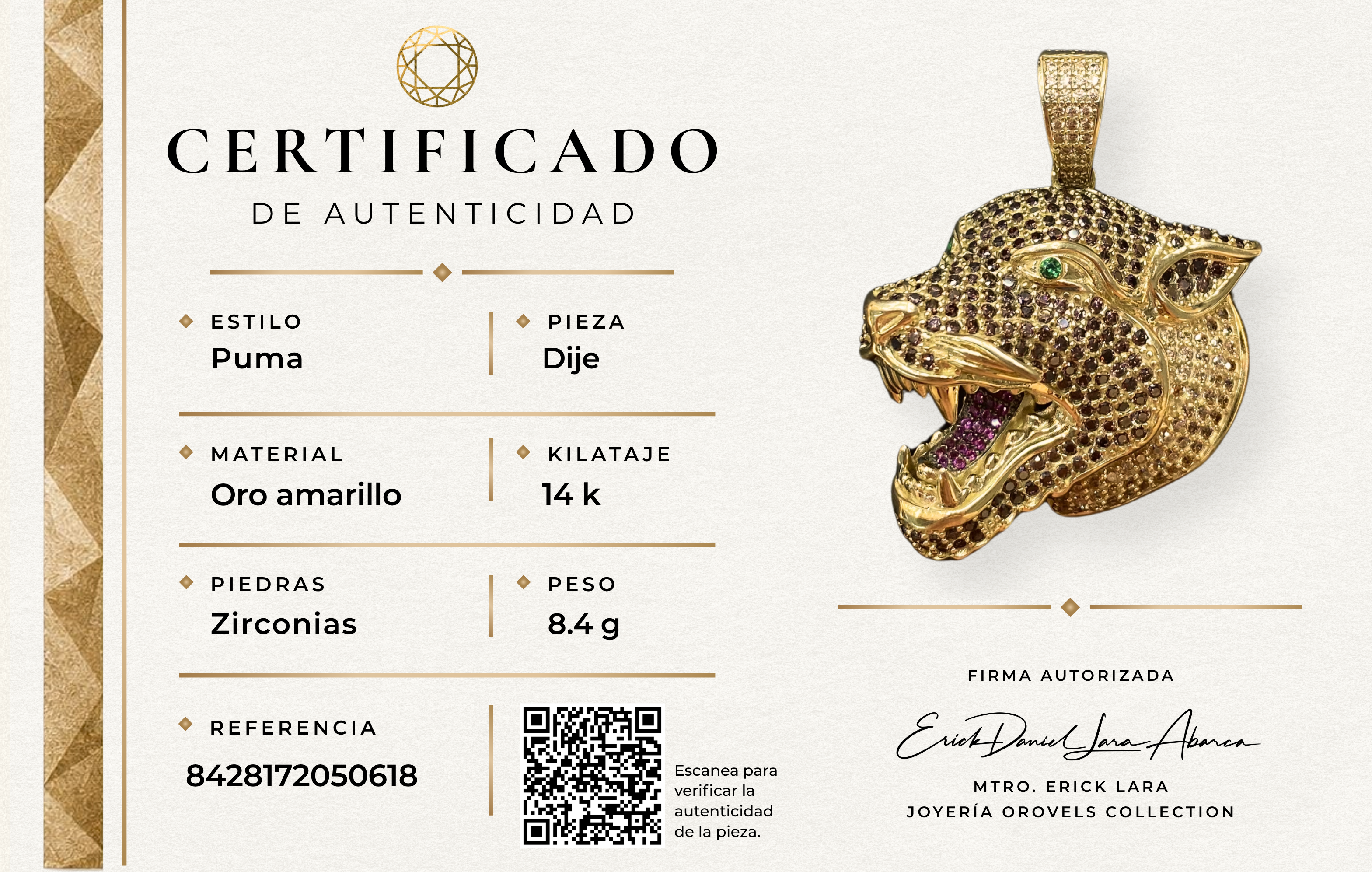 DIJE PUMA ORO 14K