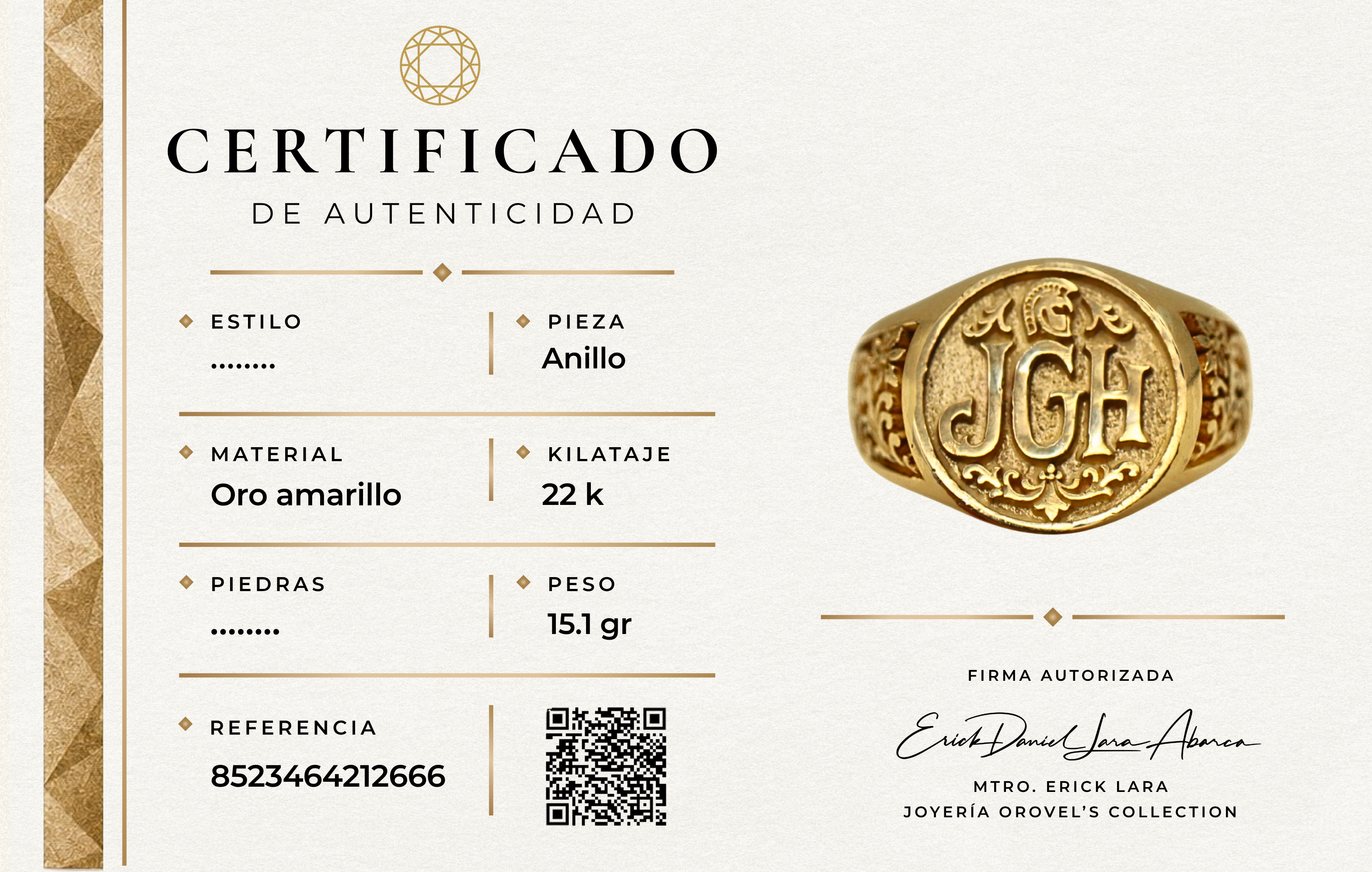 ANILLO PERSONALIZADO ORO 22K
