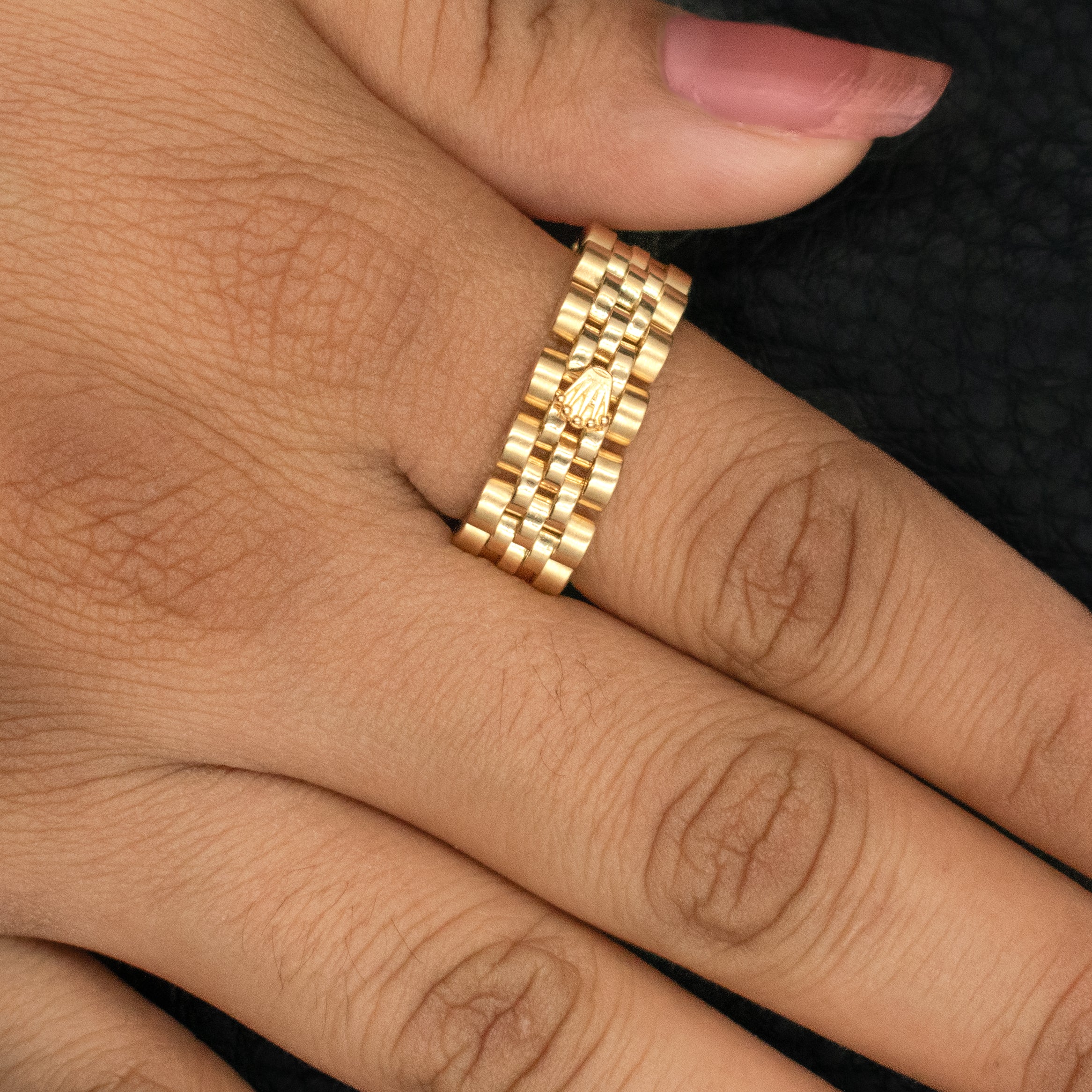 ANILLO DE ESLABON FLEXIBLE MARCA DE DISEÑADOR ORO 14K