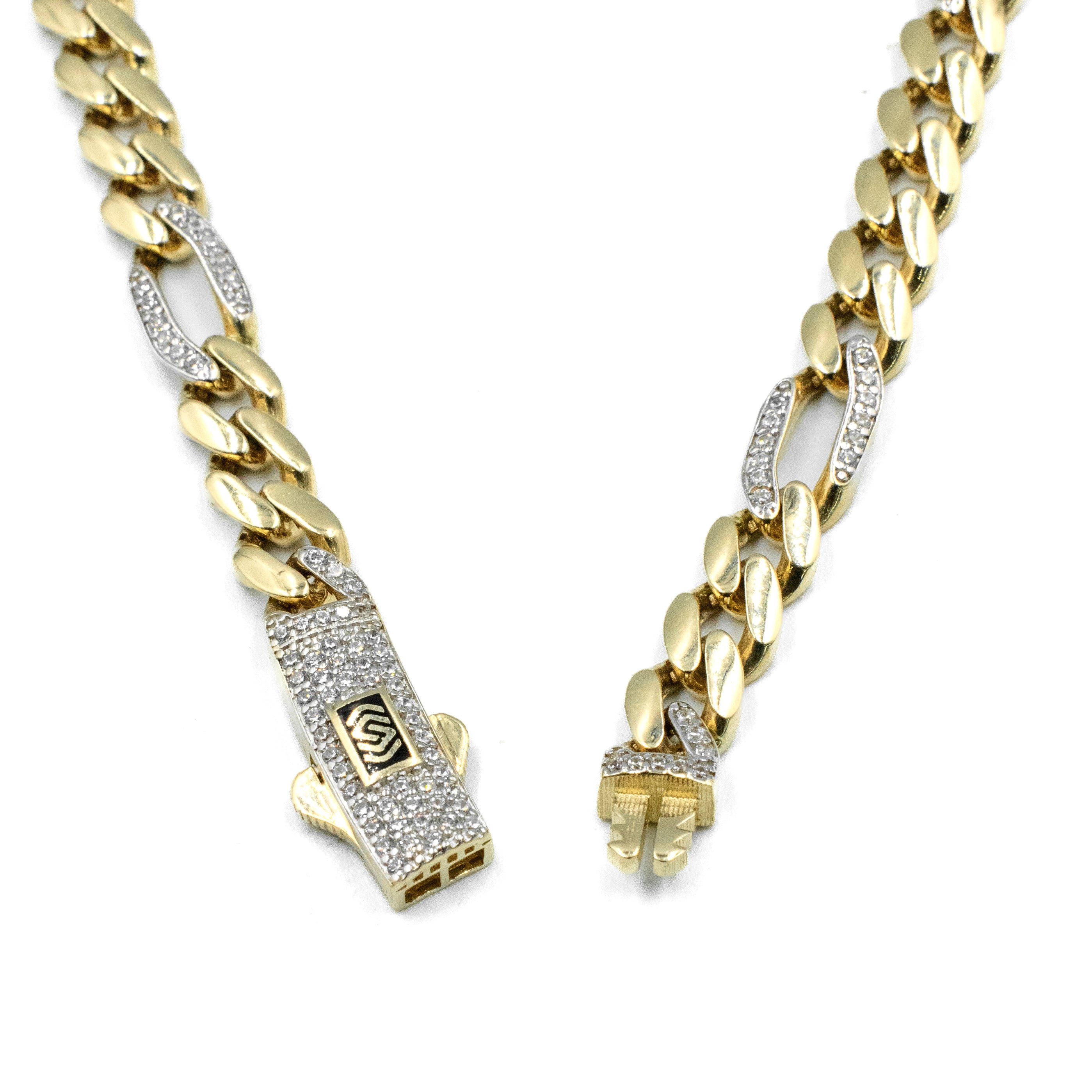 CADENA 5x1CON PIEDRAS ZIRCONIAS ORO 14K