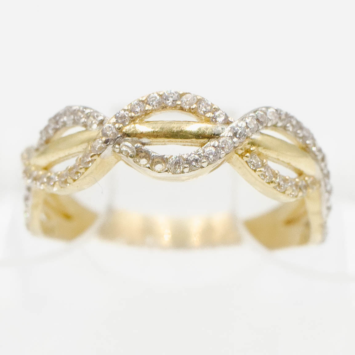 ANILLO TRENZADO CON PIEDRA ZIRCONIA ORO 10K