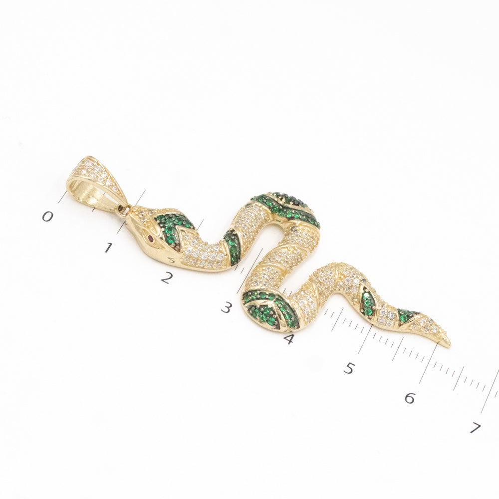 DIJE DE SERPIENTE HUECO CON PIEDRA ZIRCONIA ORO 14K