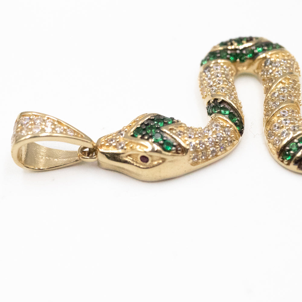 DIJE DE SERPIENTE HUECO CON PIEDRA ZIRCONIA ORO 14K