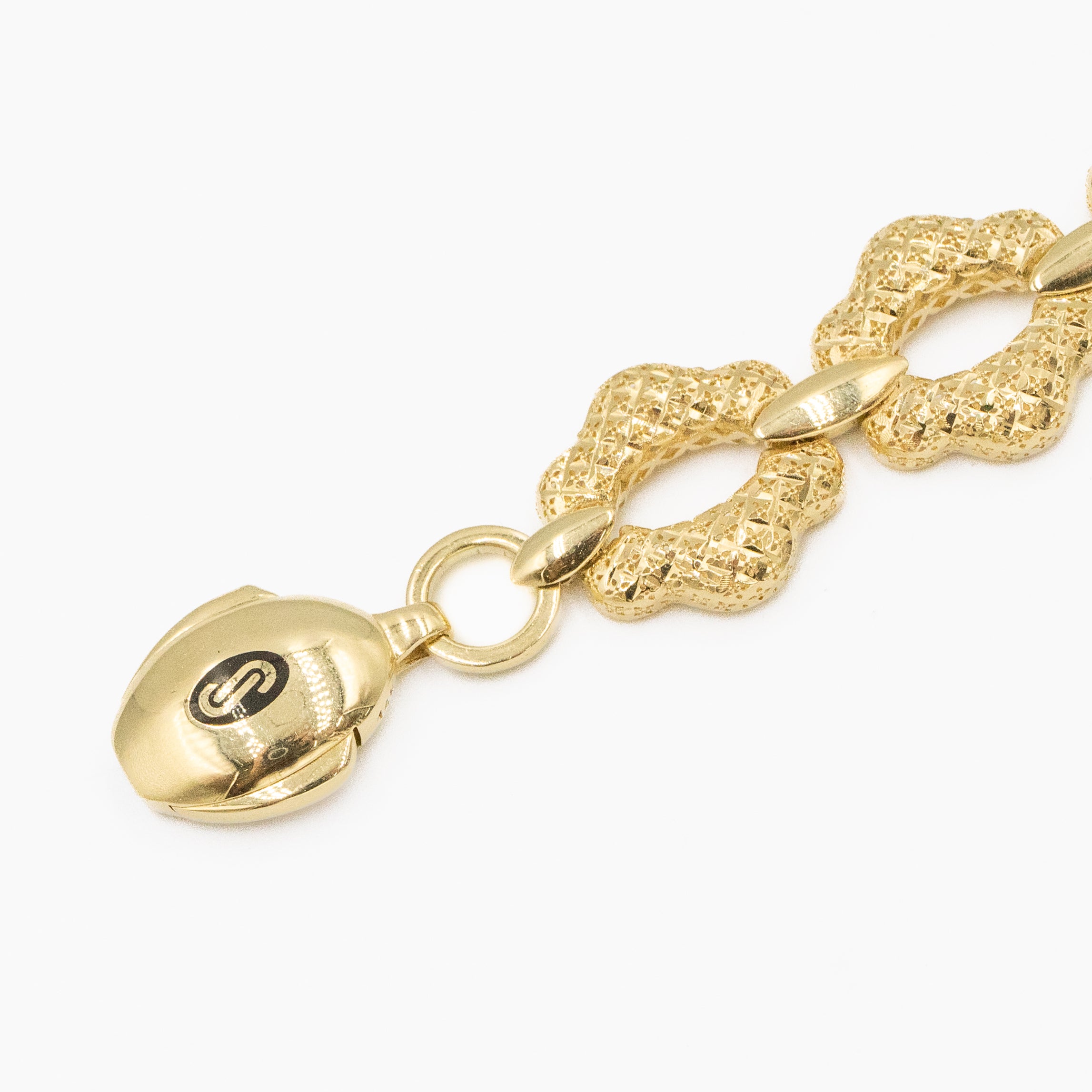 PULSERA MONACO TEJIDO FLOR DIAMANTADA HUECO ORO 14K
