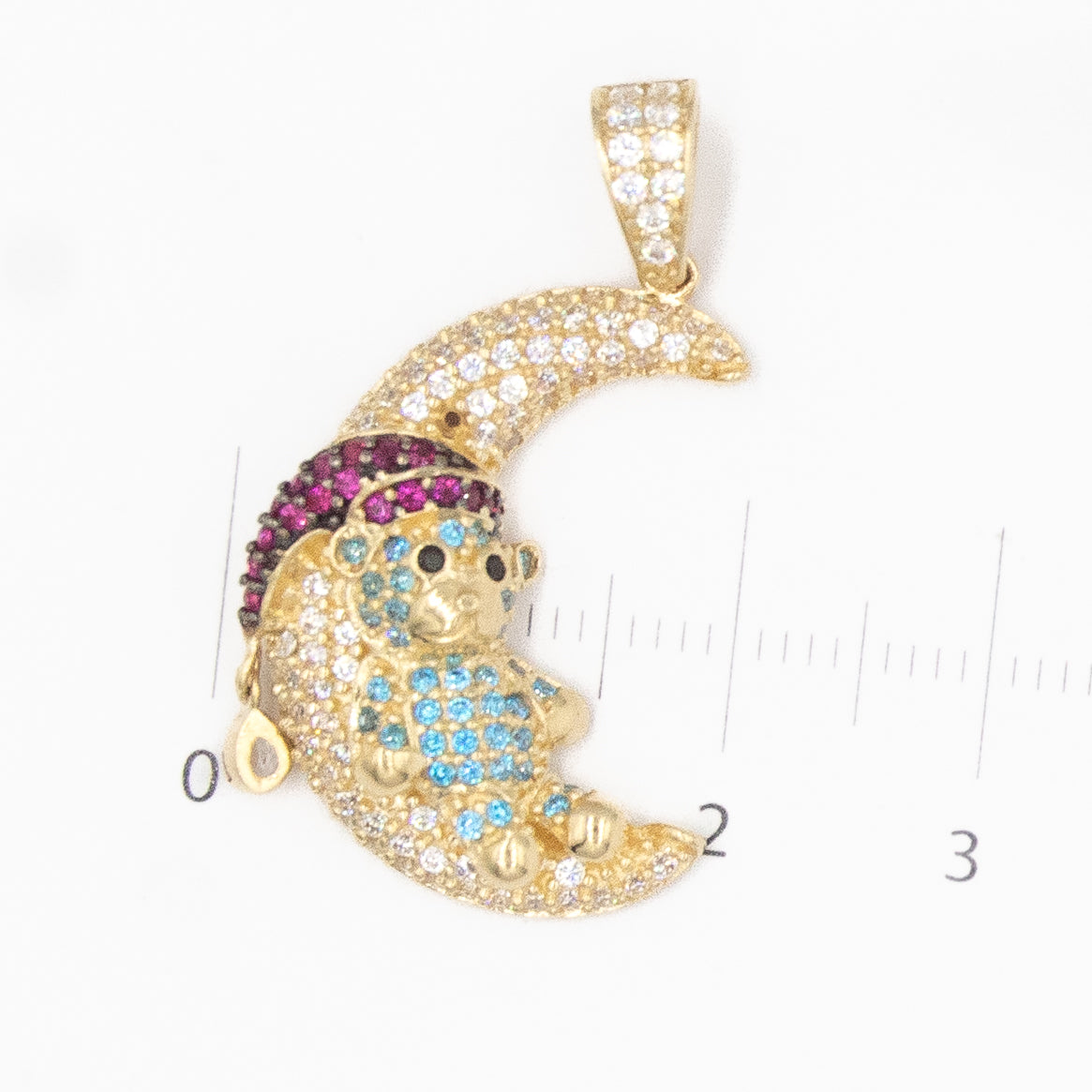DIJE DE OSO EN LA LUNA CON PIEDRA ZIRCONIA ORO 14K