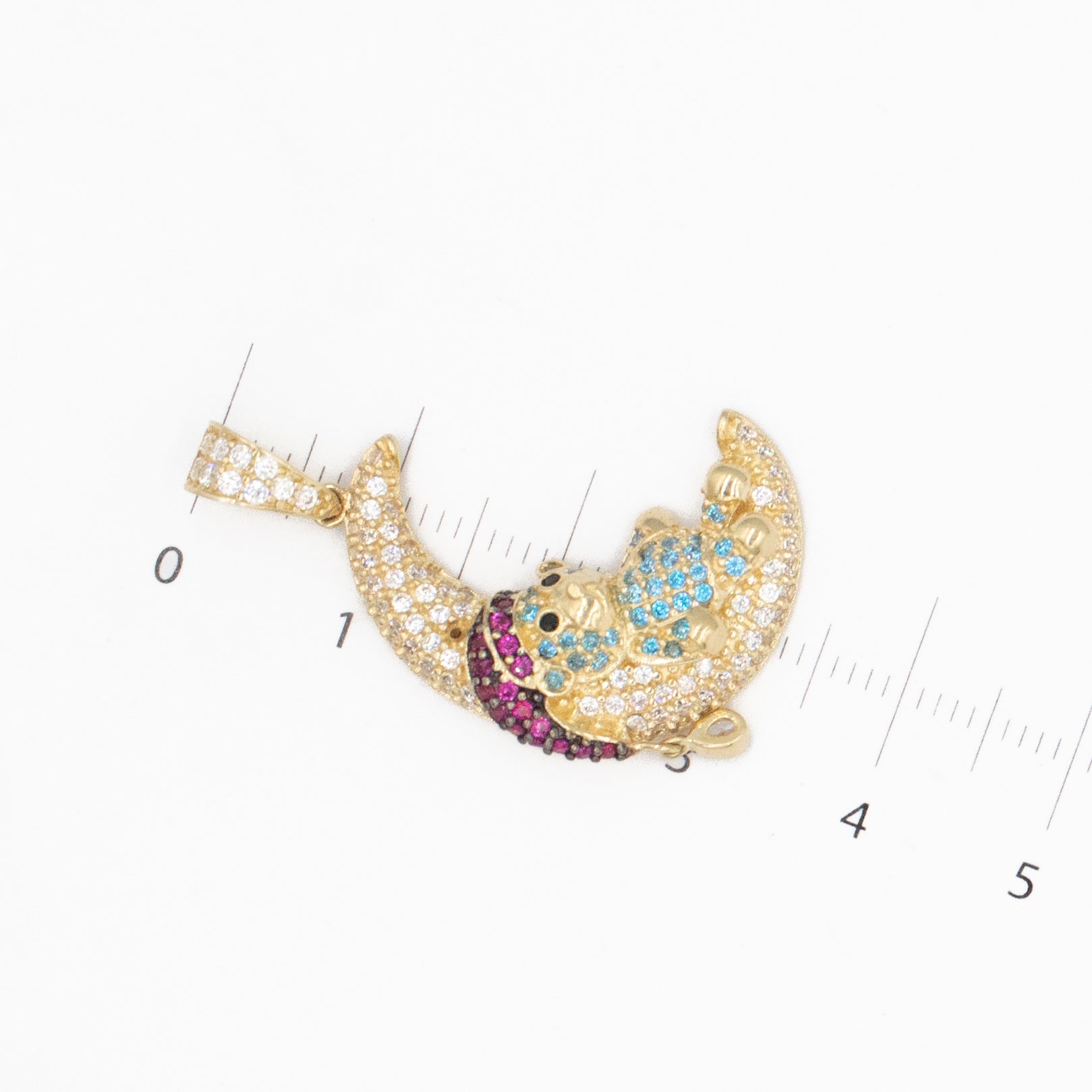 DIJE DE OSO EN LA LUNA CON PIEDRA ZIRCONIA ORO 14K