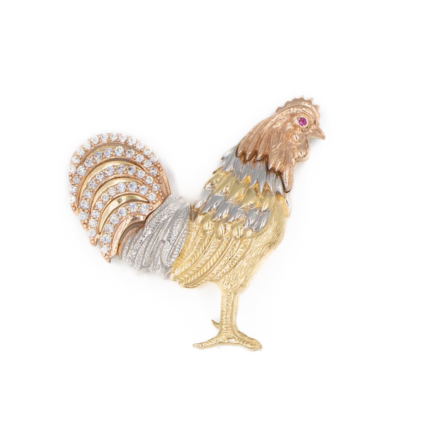 DIJE DE GALLO CON PIEDRA ZIRCONIA ORO 14K