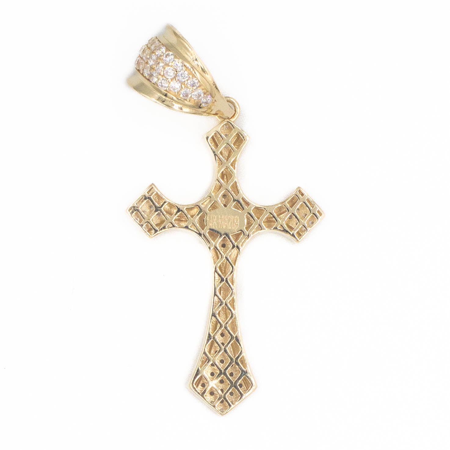DIJE DE CRUZ CON PIEDRA ZIRCONIA HUECO ORO 14K