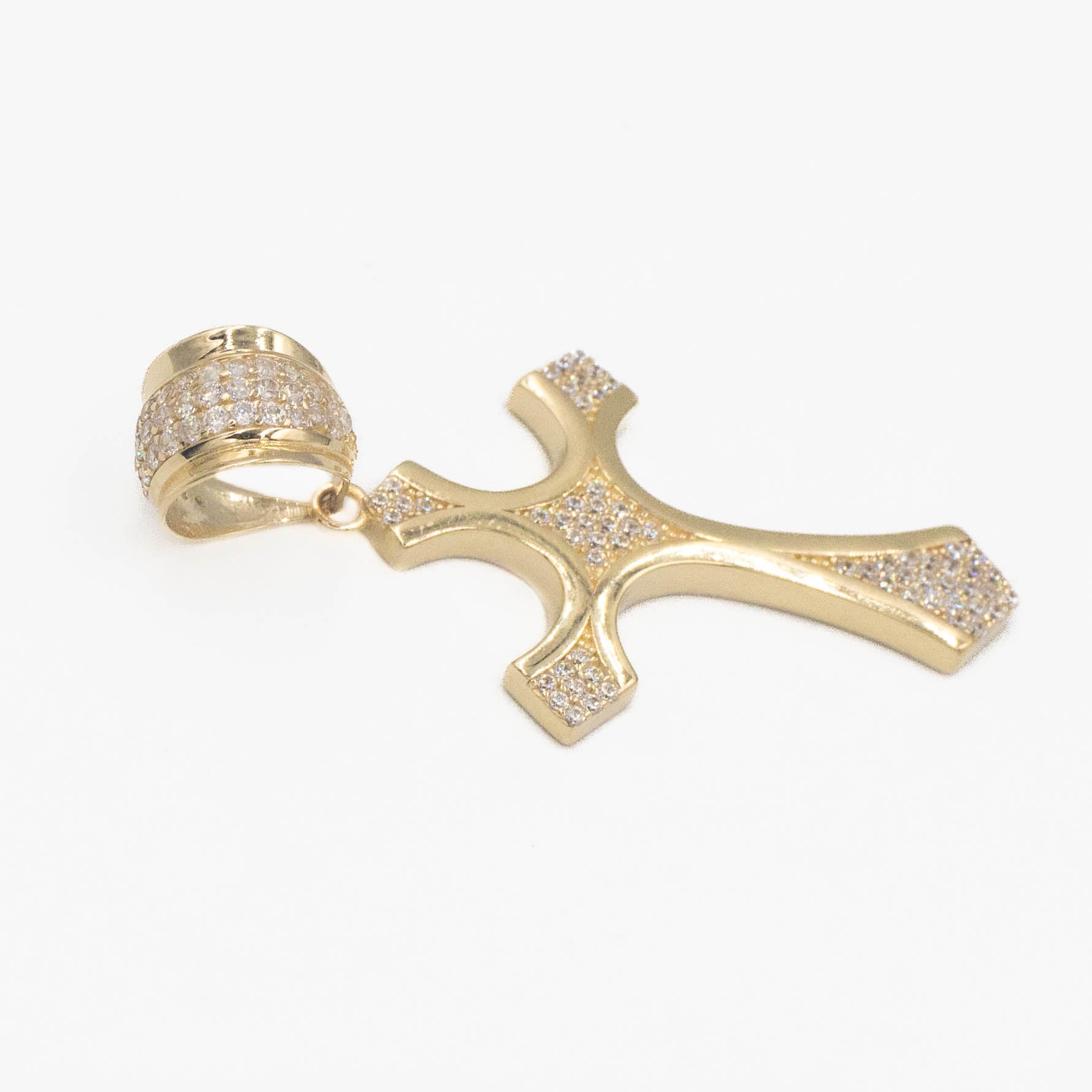 DIJE DE CRUZ CON PIEDRA ZIRCONIA HUECO ORO 14K