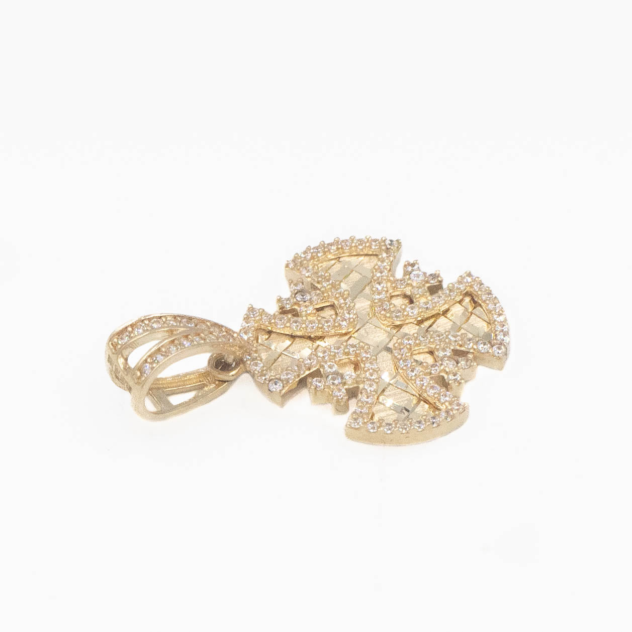 DIJE DE CRUZ HUECO CON PIEDRA ZIRCONIA ORO 14K