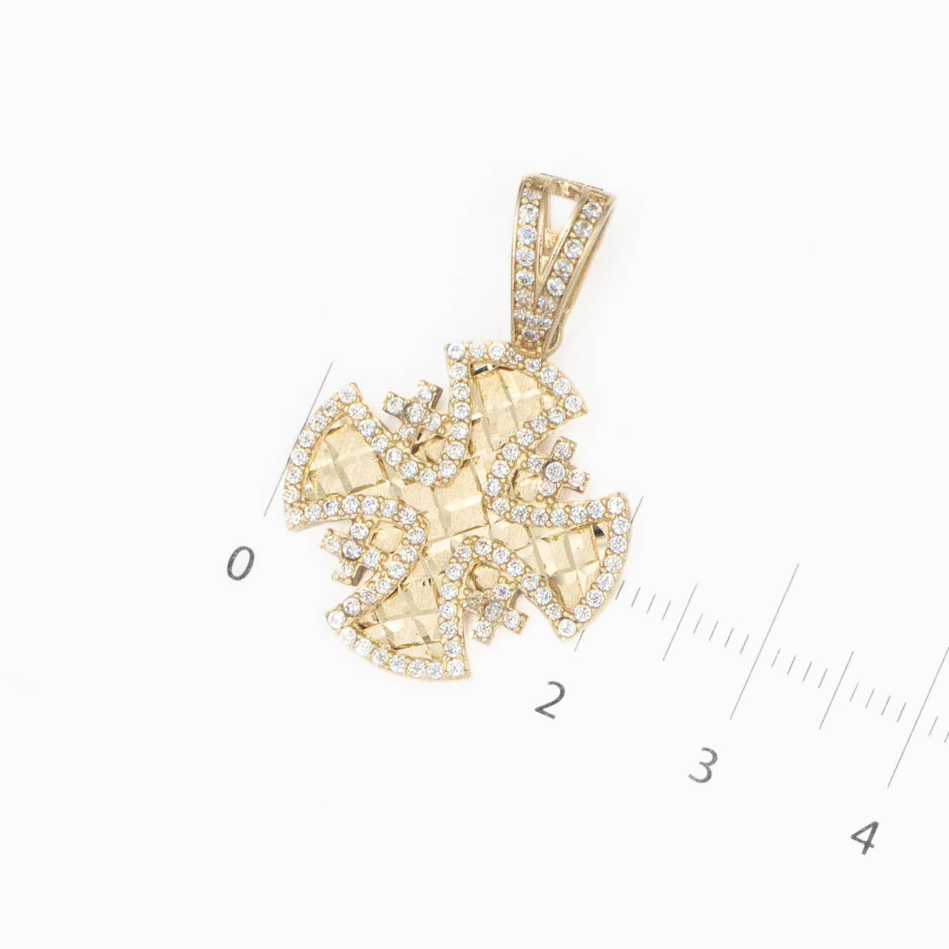 DIJE DE CRUZ HUECO CON PIEDRA ZIRCONIA ORO 14K