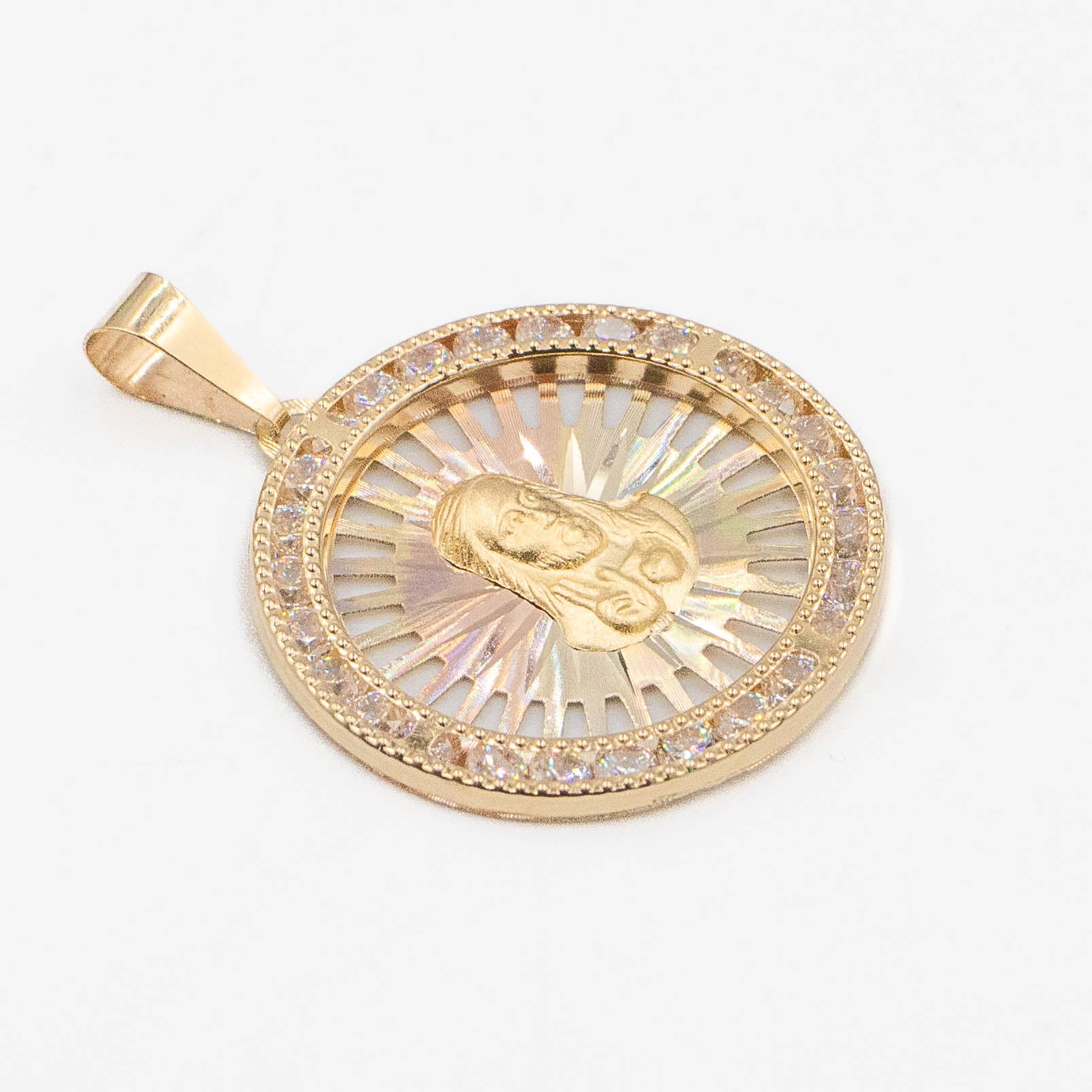 MEDALLA CIRCULAR DELSAGRADO CORAZÓN HUECO ORO 14K