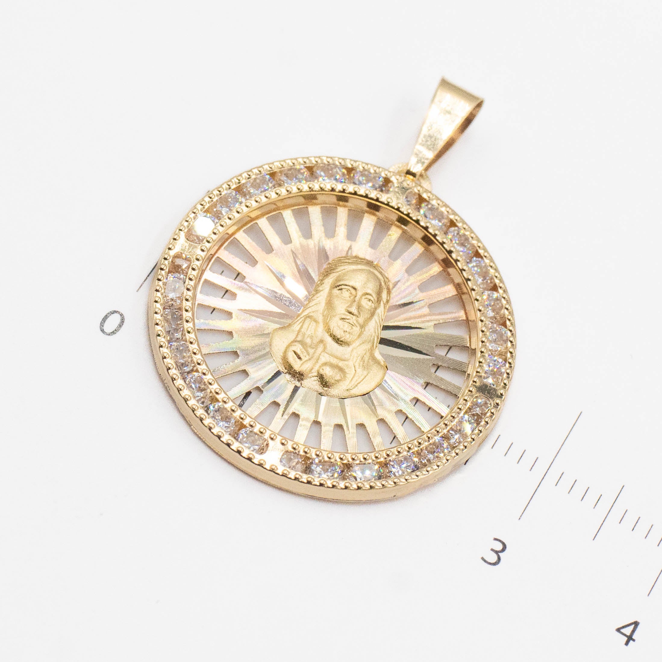 MEDALLA CIRCULAR DELSAGRADO CORAZÓN HUECO ORO 14K