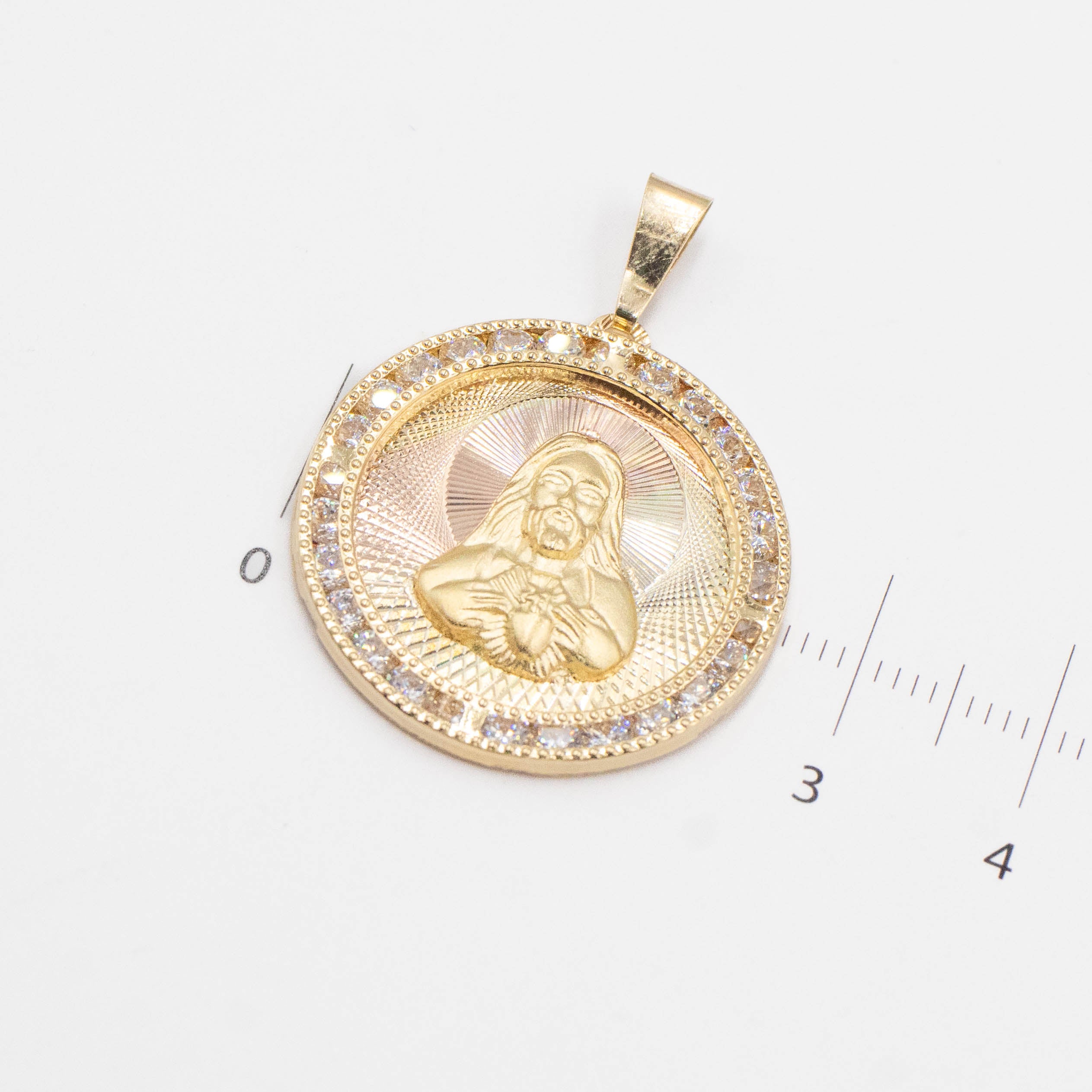 MEDALLA CIRCULAR CON PIEDRA ZIRCONIA HUECO ORO 14K