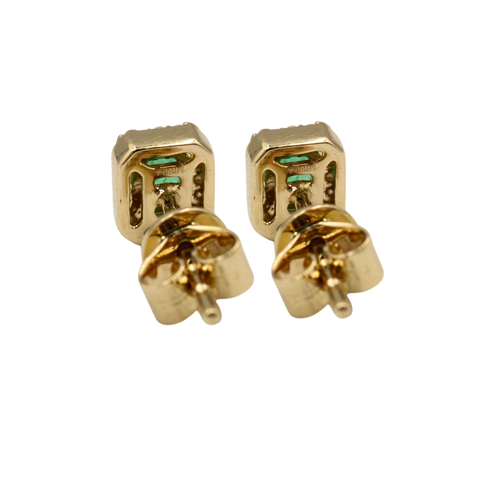 ARETES ESMERALDA Y DIAMANTES ORO 14K