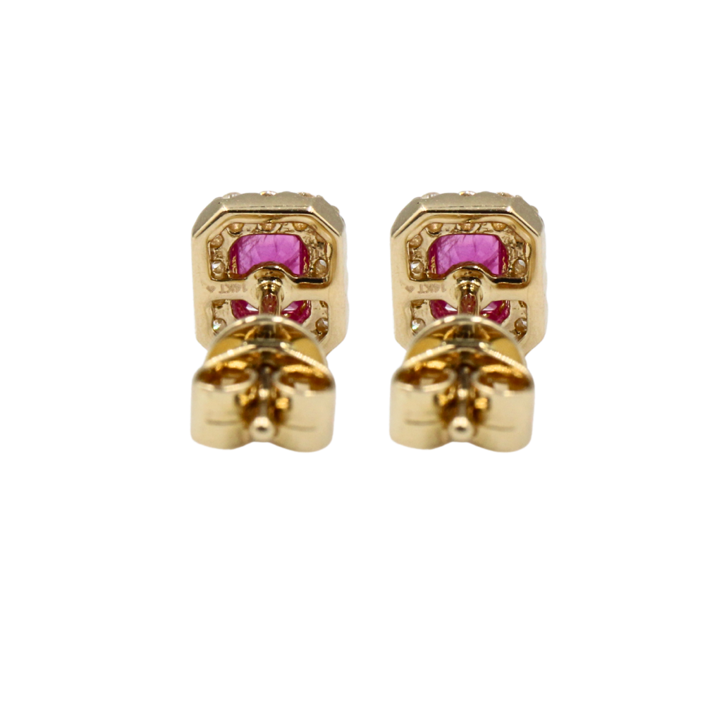 ARETES RUBÍ Y DIAMANTES ORO 14K