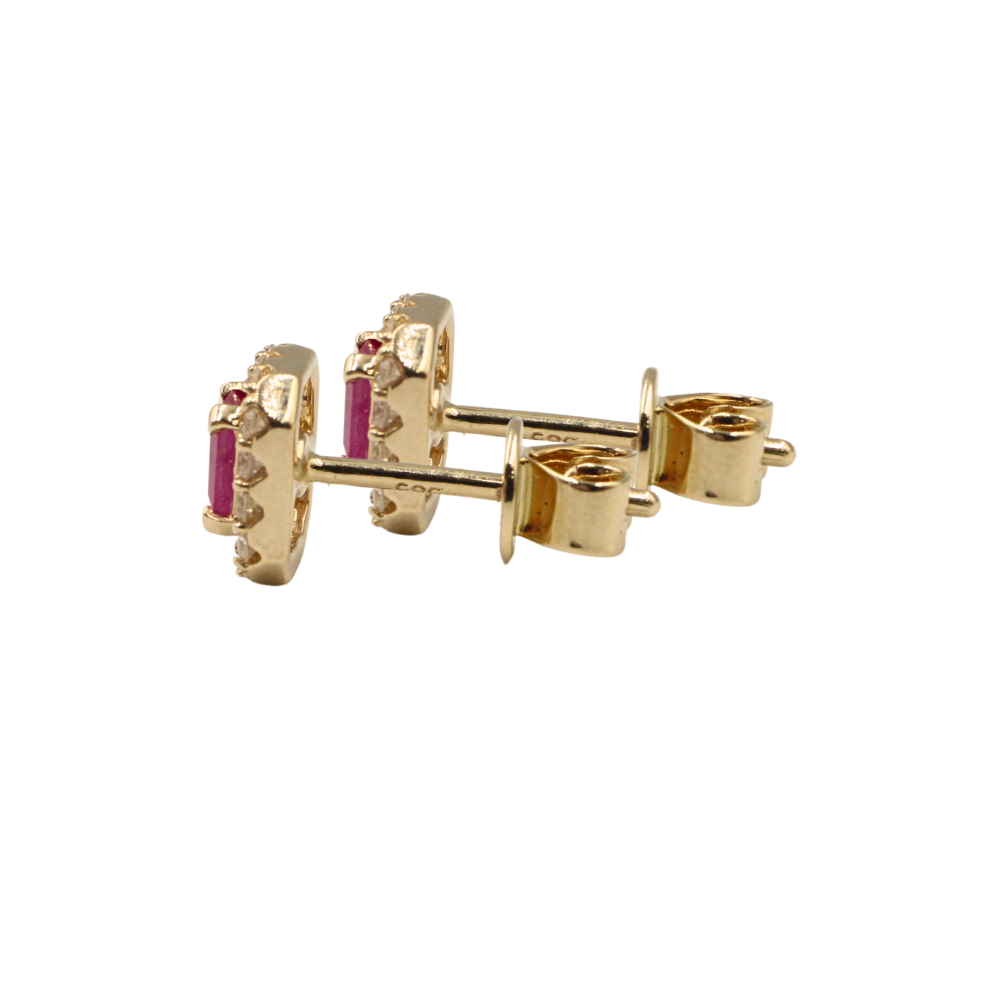 ARETES RUBÍ Y DIAMANTES ORO 14K