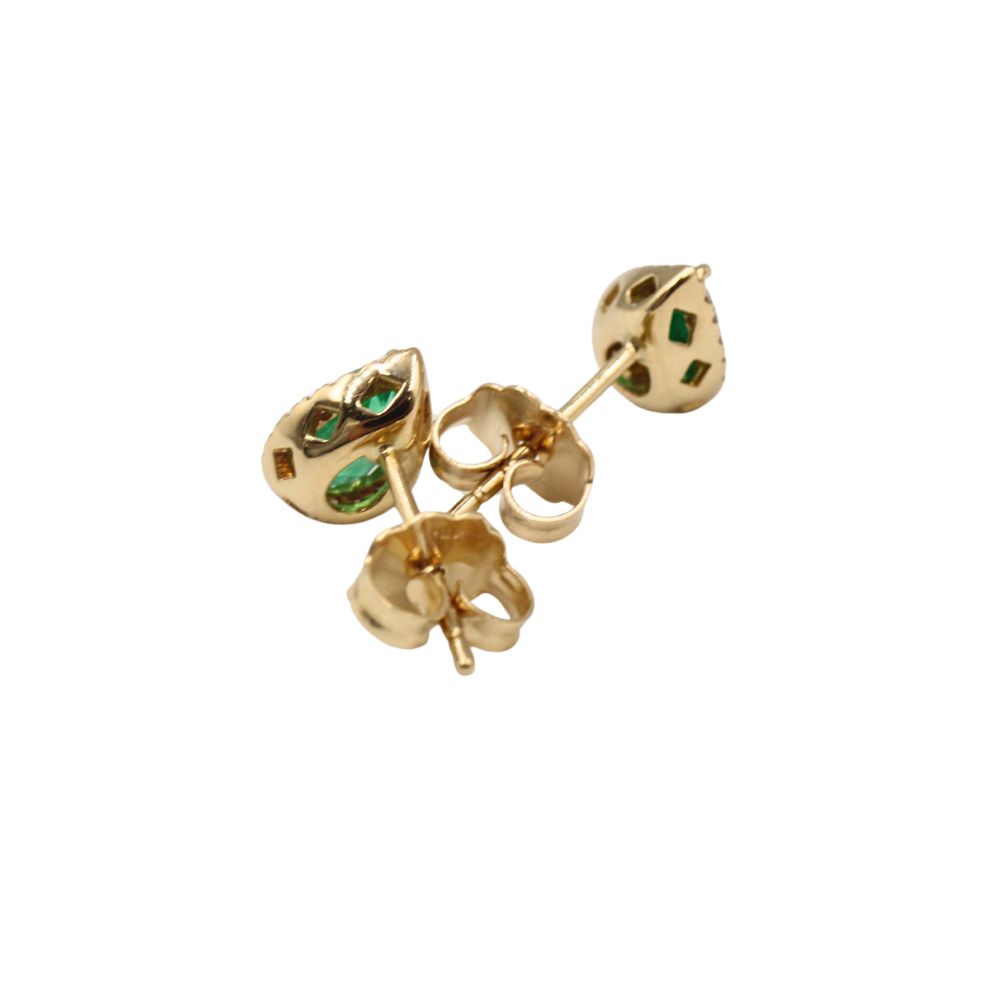 ARETES ESMERALDA Y DIAMANTES ORO 14K
