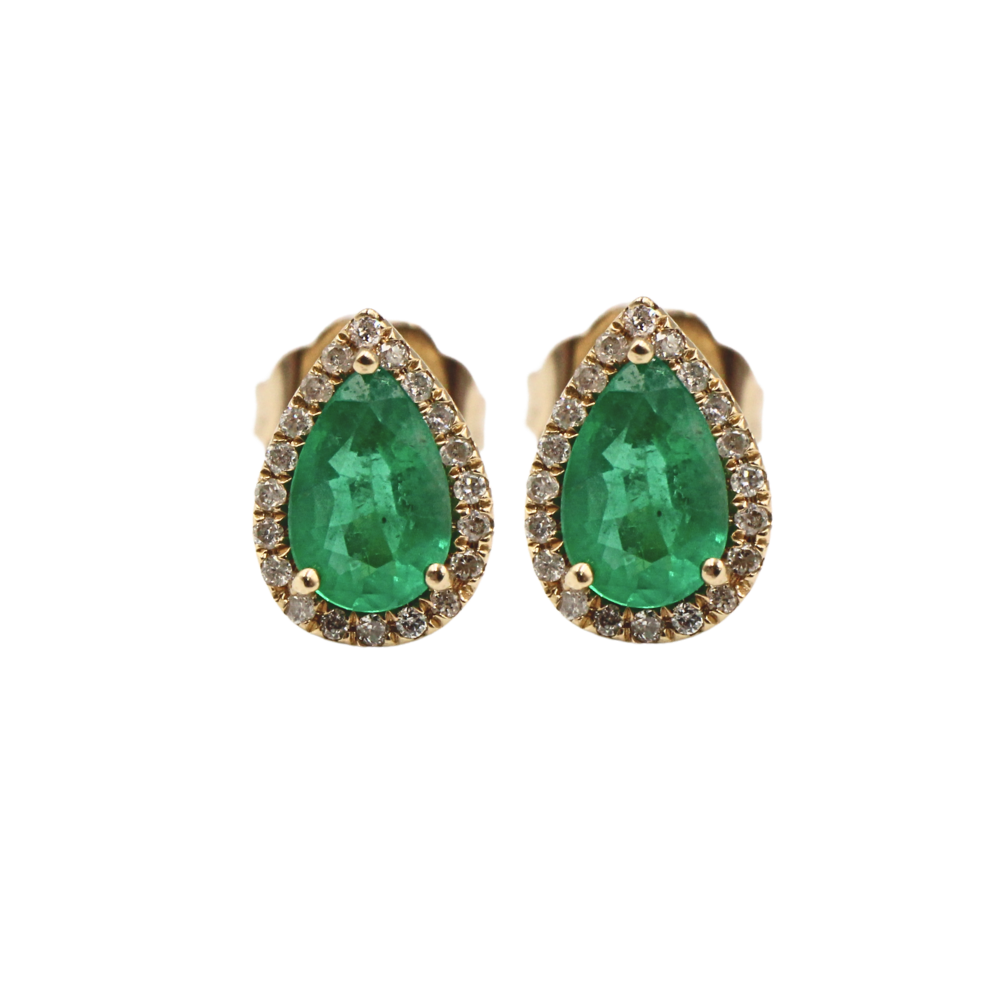 ARETES ESMERALDA Y DIAMANTES ORO 14K