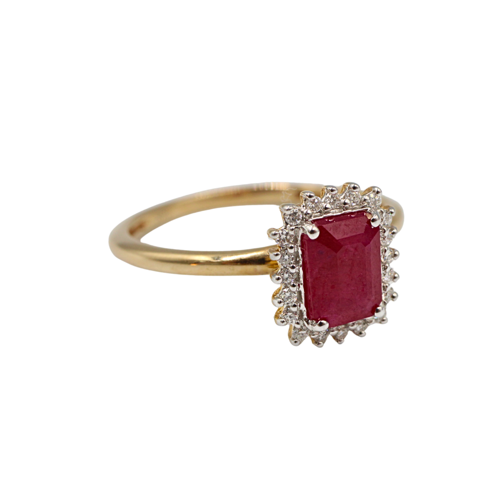 ANILLO RUBÍ Y DIAMANTES ORO 14K